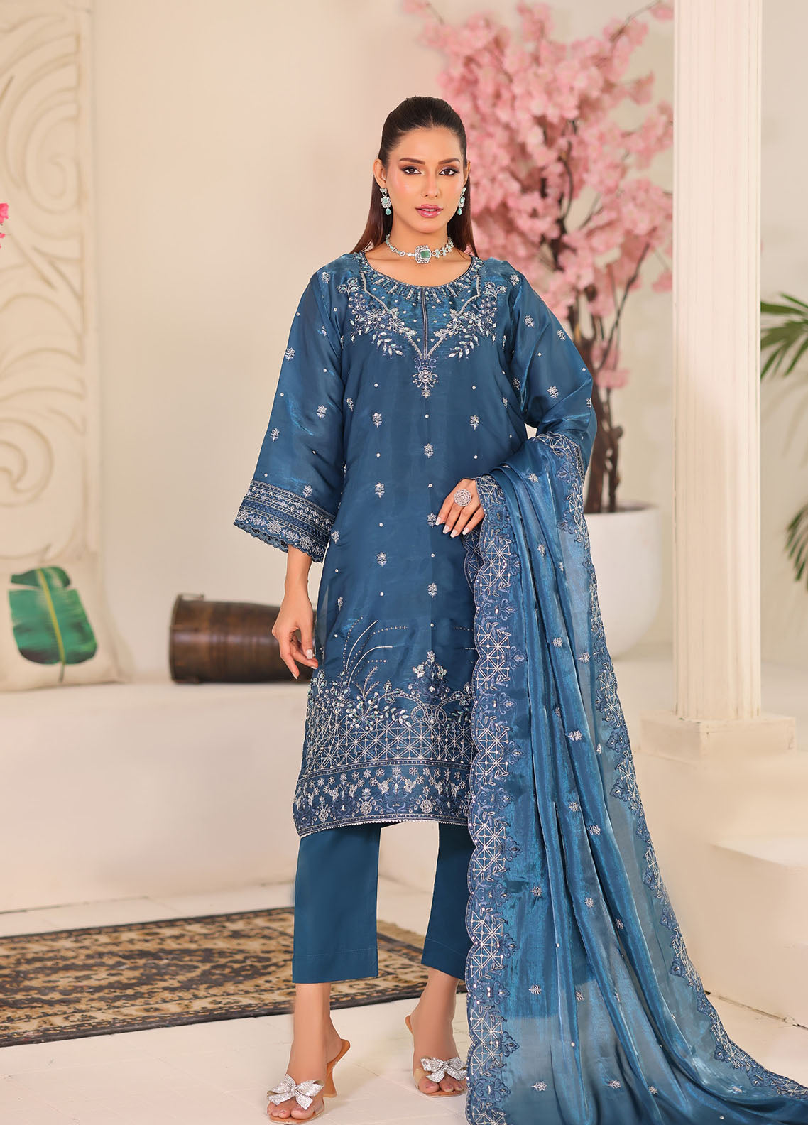 Luxe By Schick Embroidered Sheesha Silk 3 Piece Unstitched Suit SDH26LESSV6 D-01