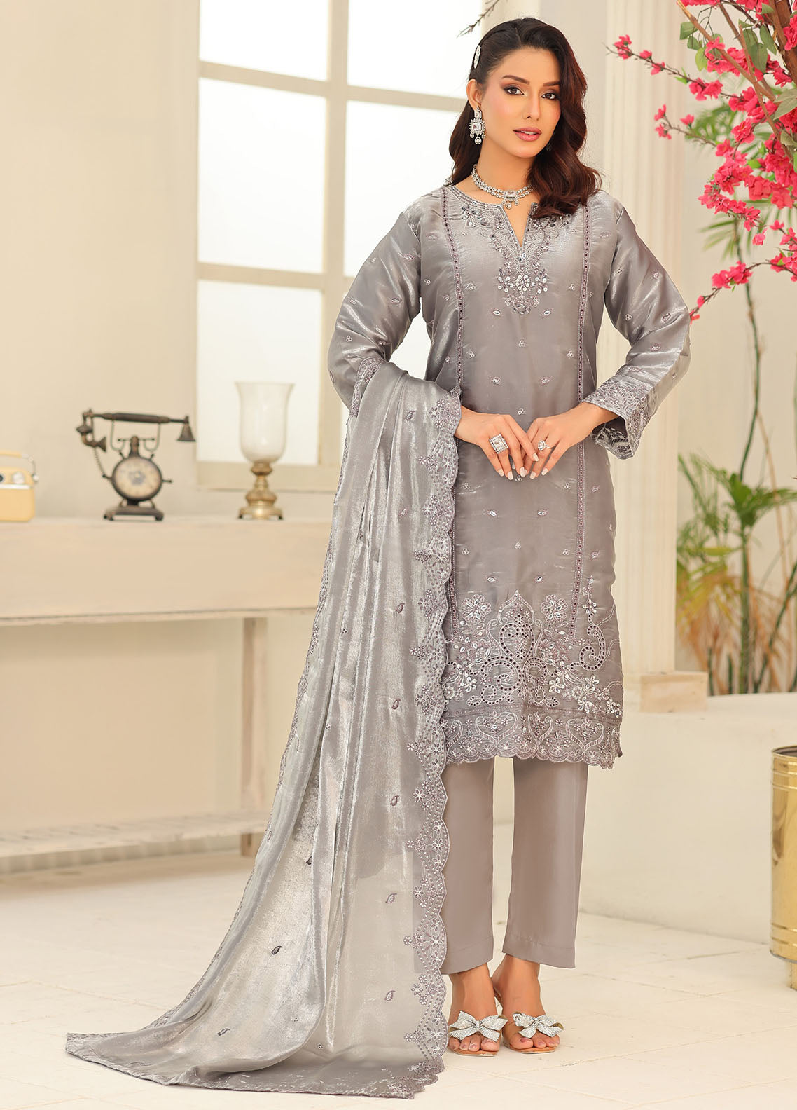 Luxe By Schick Embroidered Sheesha Silk 3 Piece Unstitched Suit SDH26LESSV6 D-02