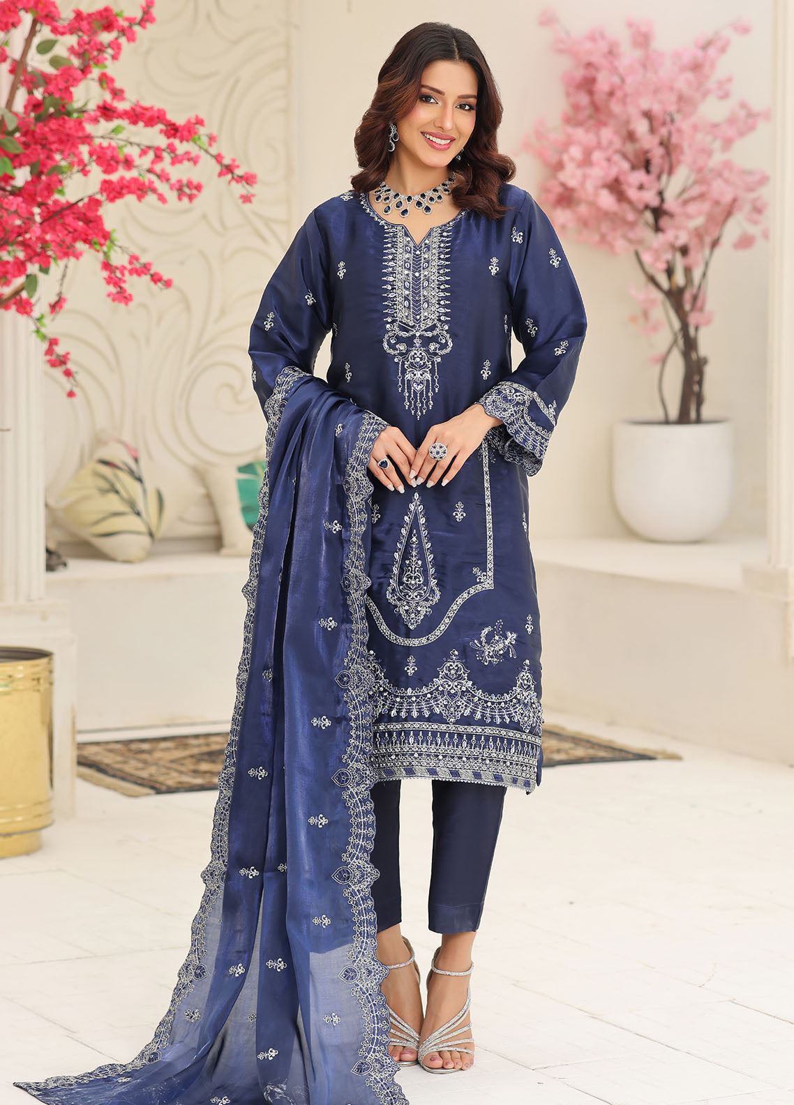 Luxe By Schick Embroidered Sheesha Silk 3 Piece Unstitched Suit SDH26LESSV6 D-04