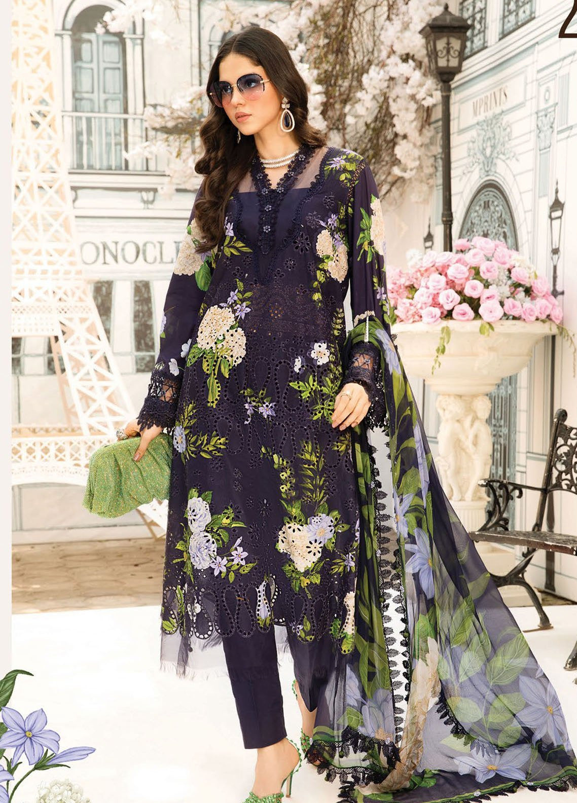 M Prints by Maria B Embroidered Lawn Suits Unstitched 3 Piece - MB25MP MPT-2602B