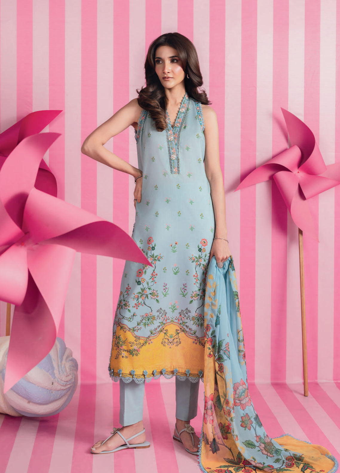 M Basic Spring Summer By Maria B Embroidered Lawn 3 Piece Unstitched Suit MB26MBSS D-1B