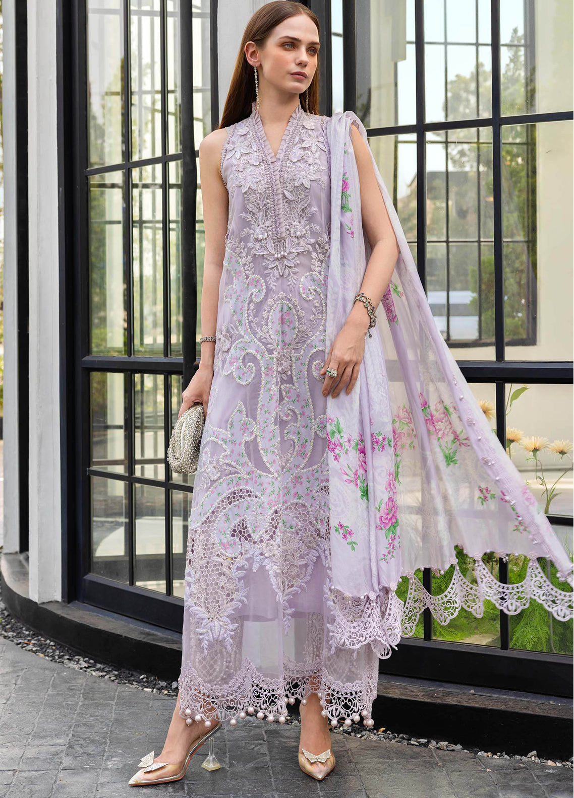 Maria B Luxury Embroidered Lawn 3 Piece Unstitched Suit MB26LLEV2 D-12
