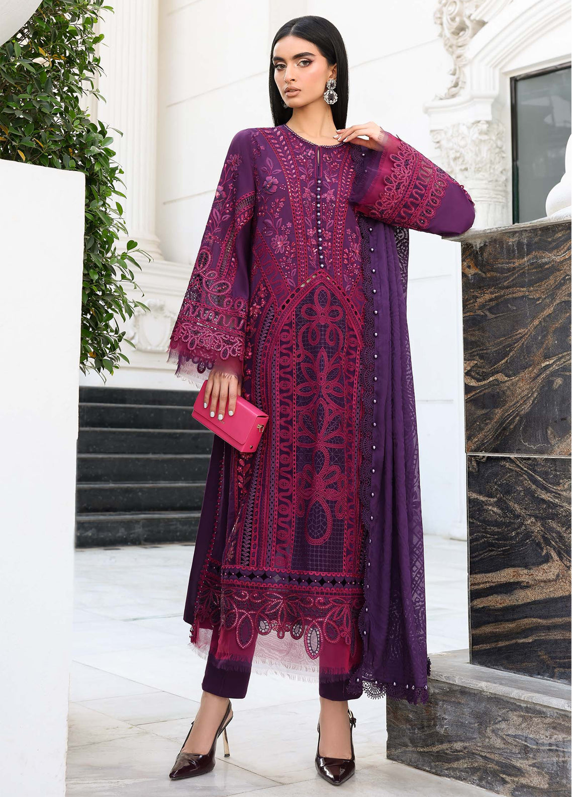 Maria B Luxury Embroidered Lawn 3 Piece Unstitched Suit MB26LLEV2 D-14