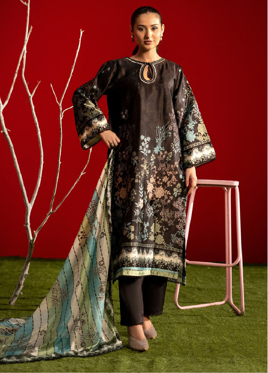 Marine By Rashid Textile Digitaly Printed Luxury Silk 3 Piece Unstitched Suit RT26MLS D-3908