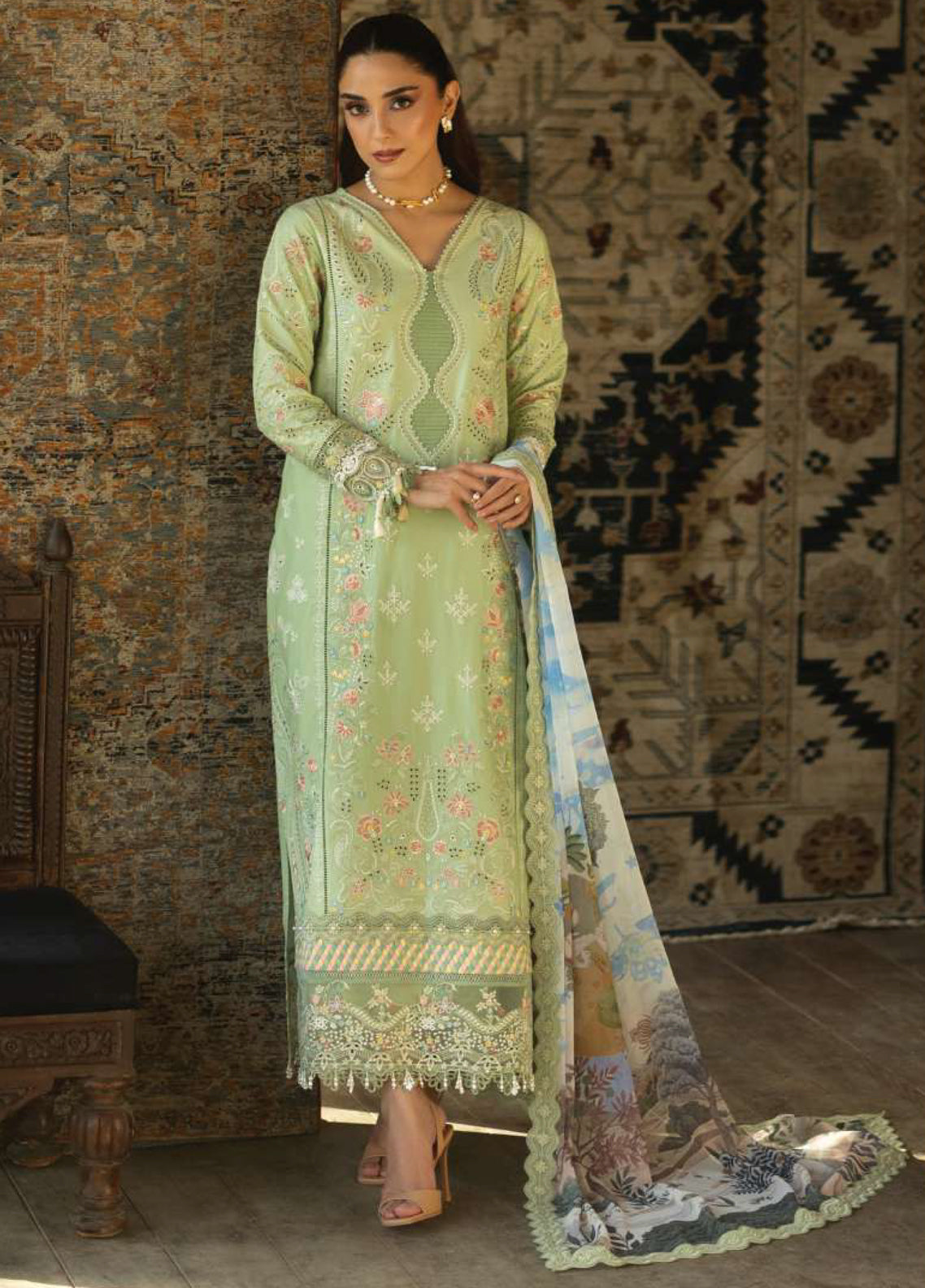 Maya By Imrozia Premium Luxury Embroidered Lawn 3 Piece Unstitched Suit IM26MLL D-152 AYLIN