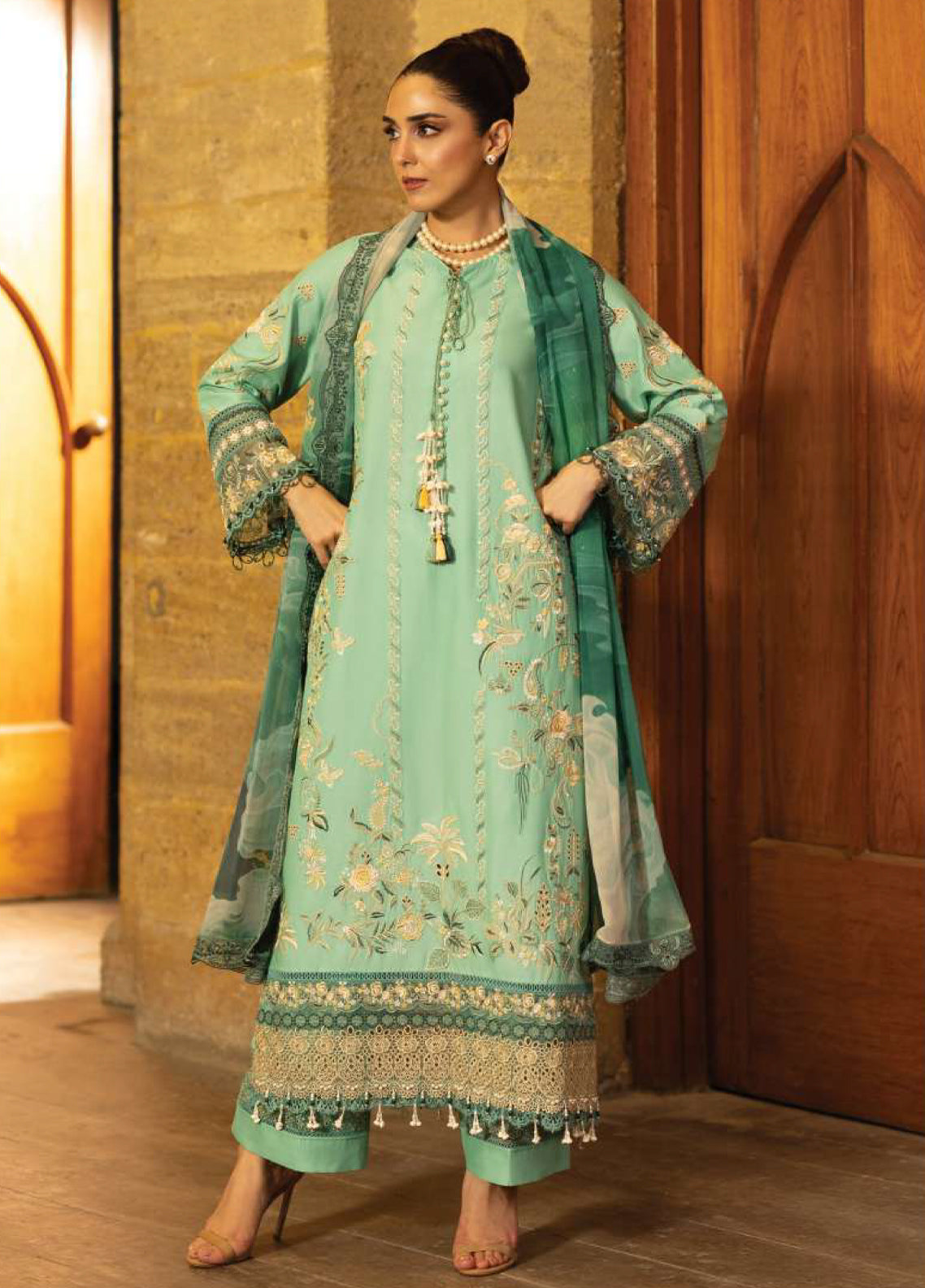 Maya By Imrozia Premium Luxury Embroidered Lawn 3 Piece Unstitched Suit IM26MLL D-156 YALINA