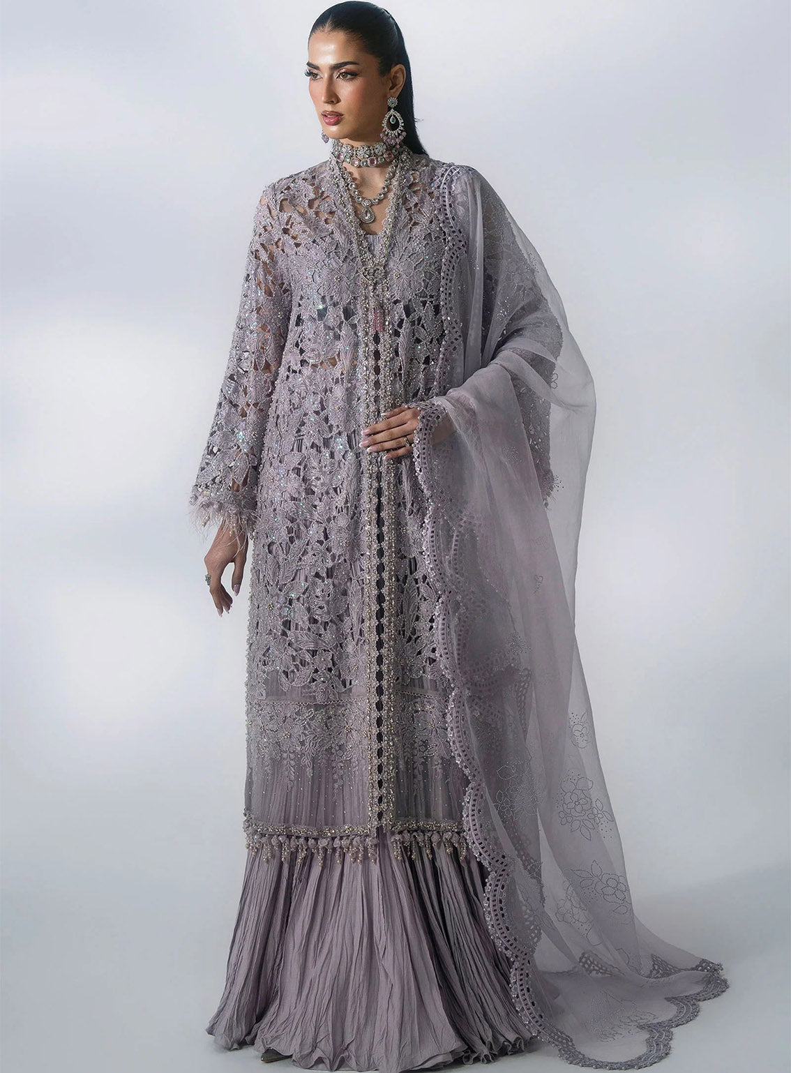 Mbroidered By Maria B Embroidered Organza 3 Piece Unstitched Suit MB26MWF D-BD-3105 DUSTY LILAC