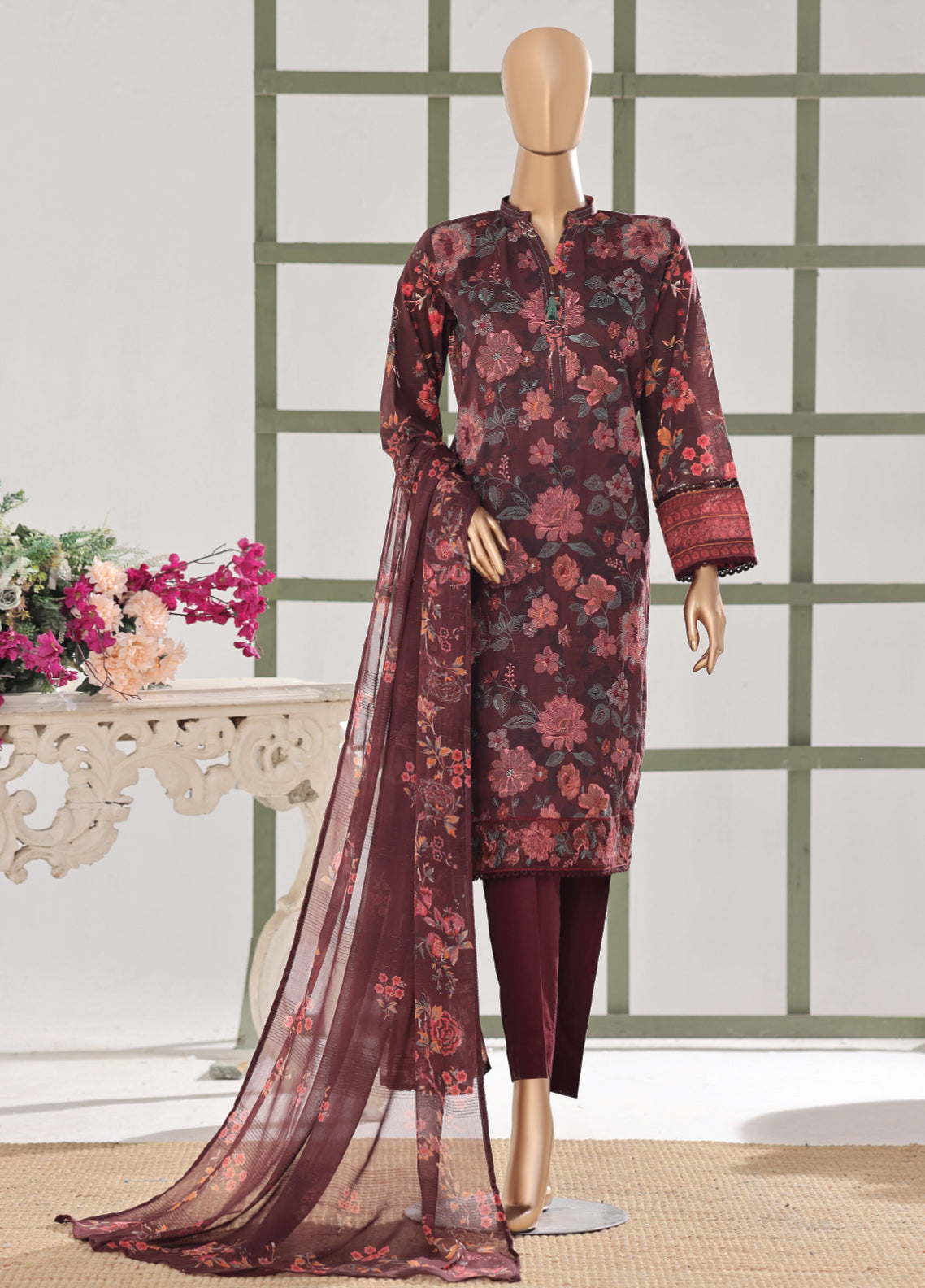 Mehak By HZ Textile Embroidered Slub Lawn 3 Piece Unstitched Suit HZ26MESLV2 D-3153