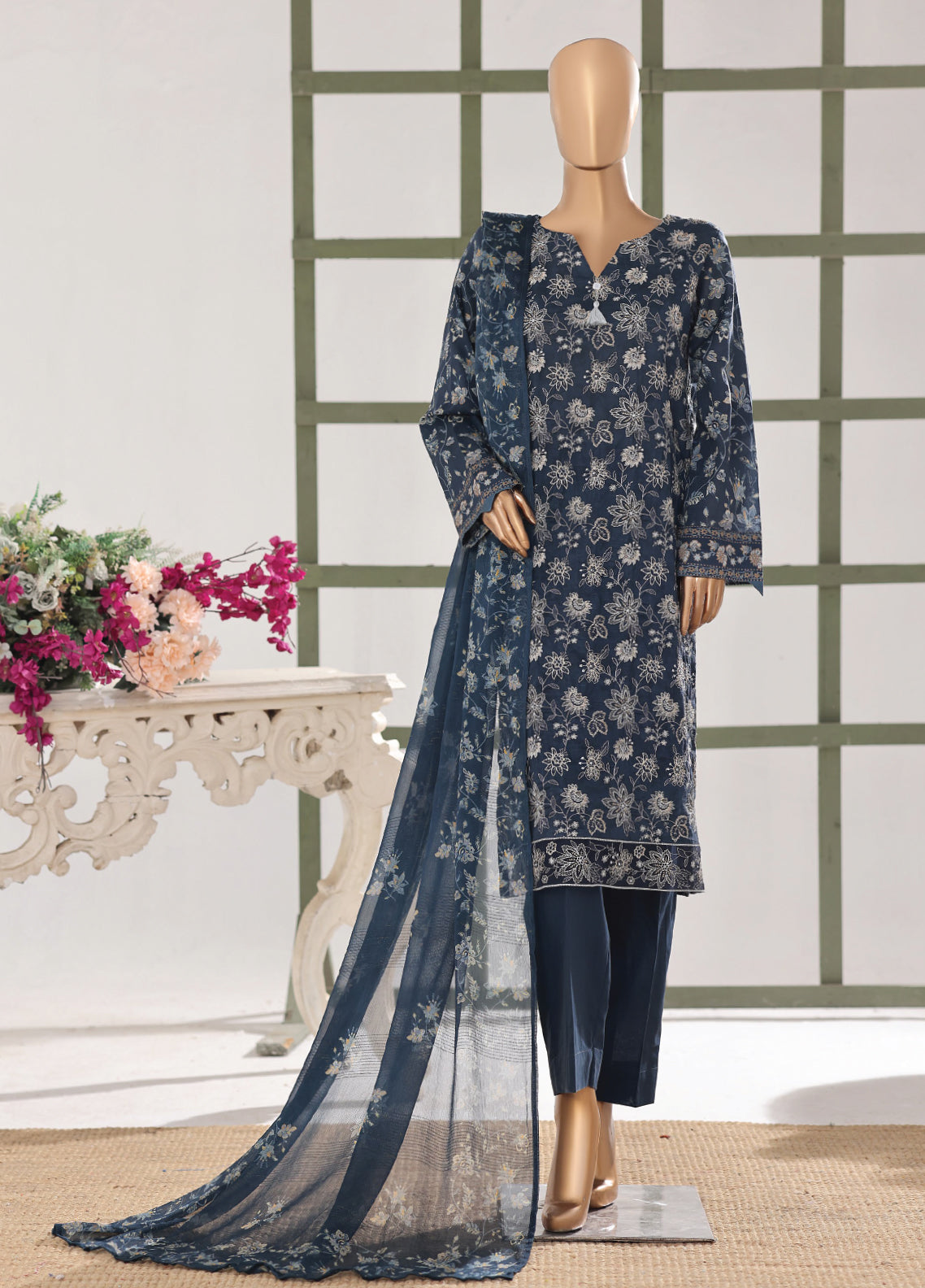 Mehak By HZ Textile Embroidered Slub Lawn 3 Piece Unstitched Suit HZ26MESLV2 D-3155