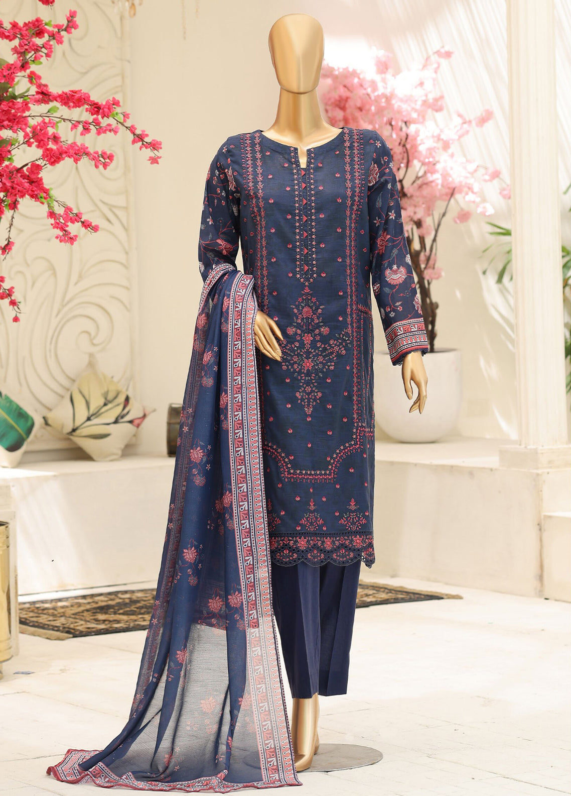 Mehak By HZ Textile Embroidered Slub Lawn 3 Piece Unstitched Suit HZ26MESLV3 D-3152