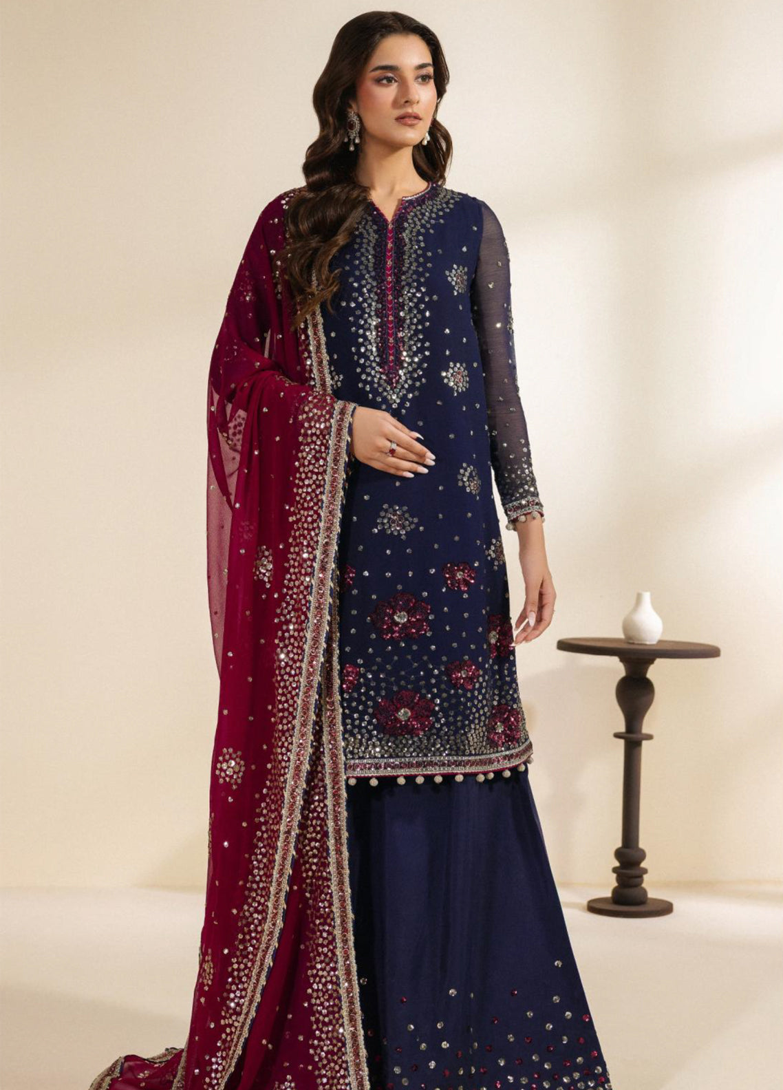 Meraki By Zarif Festive Embroidered Chiffon 3 Piece Unstitched Suit ZF26MCE D-10 SABLE