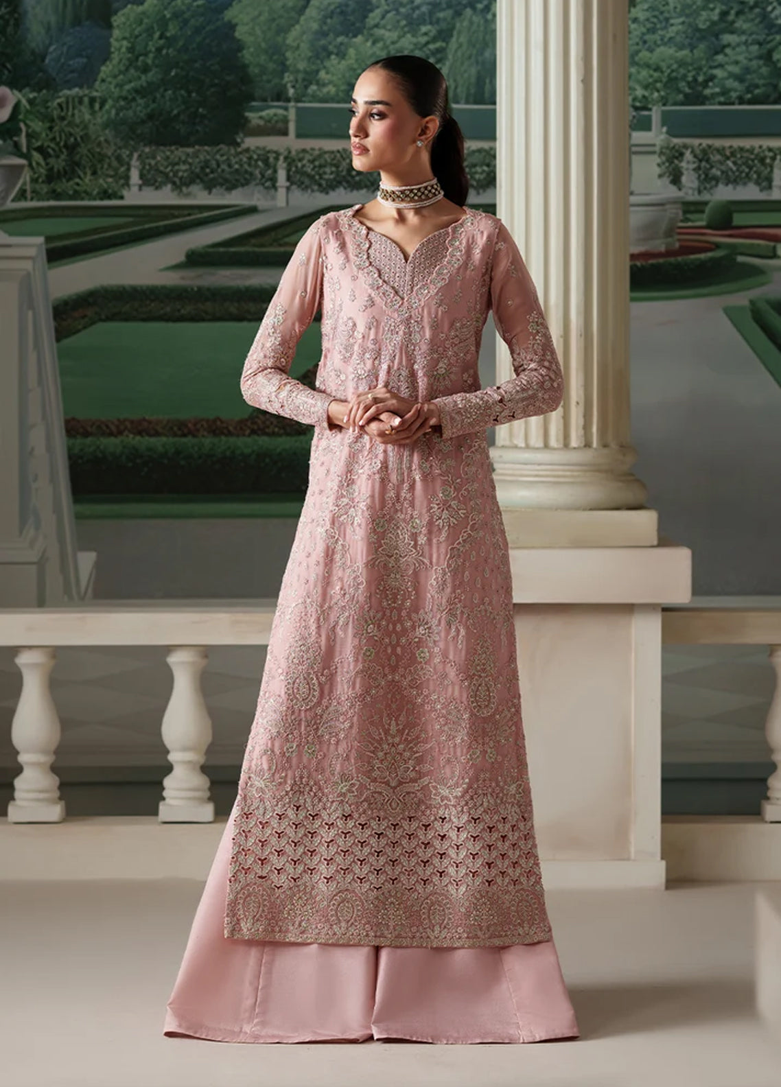 Modern Heirloom By Emaan Adeel Embroidered Chiffon 3 Piece Unstitched Dress EA26MHC D-10 ANTIQUE BLUSH Baby Pink - Front View
