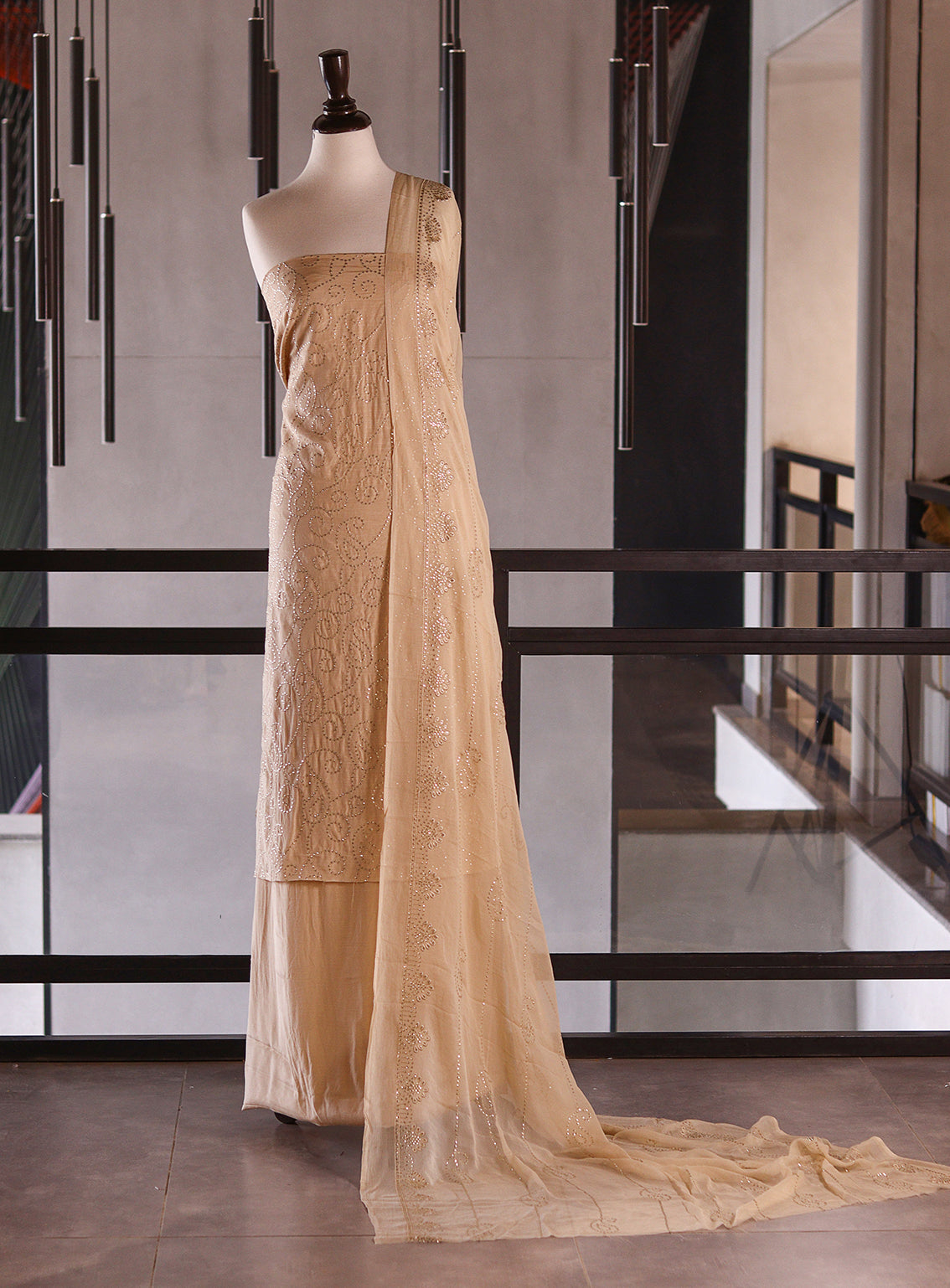 Moin Block Embroidered Raw Silk Suits Unstitched 3 Piece - MBLK25ERS 2588 FAWN