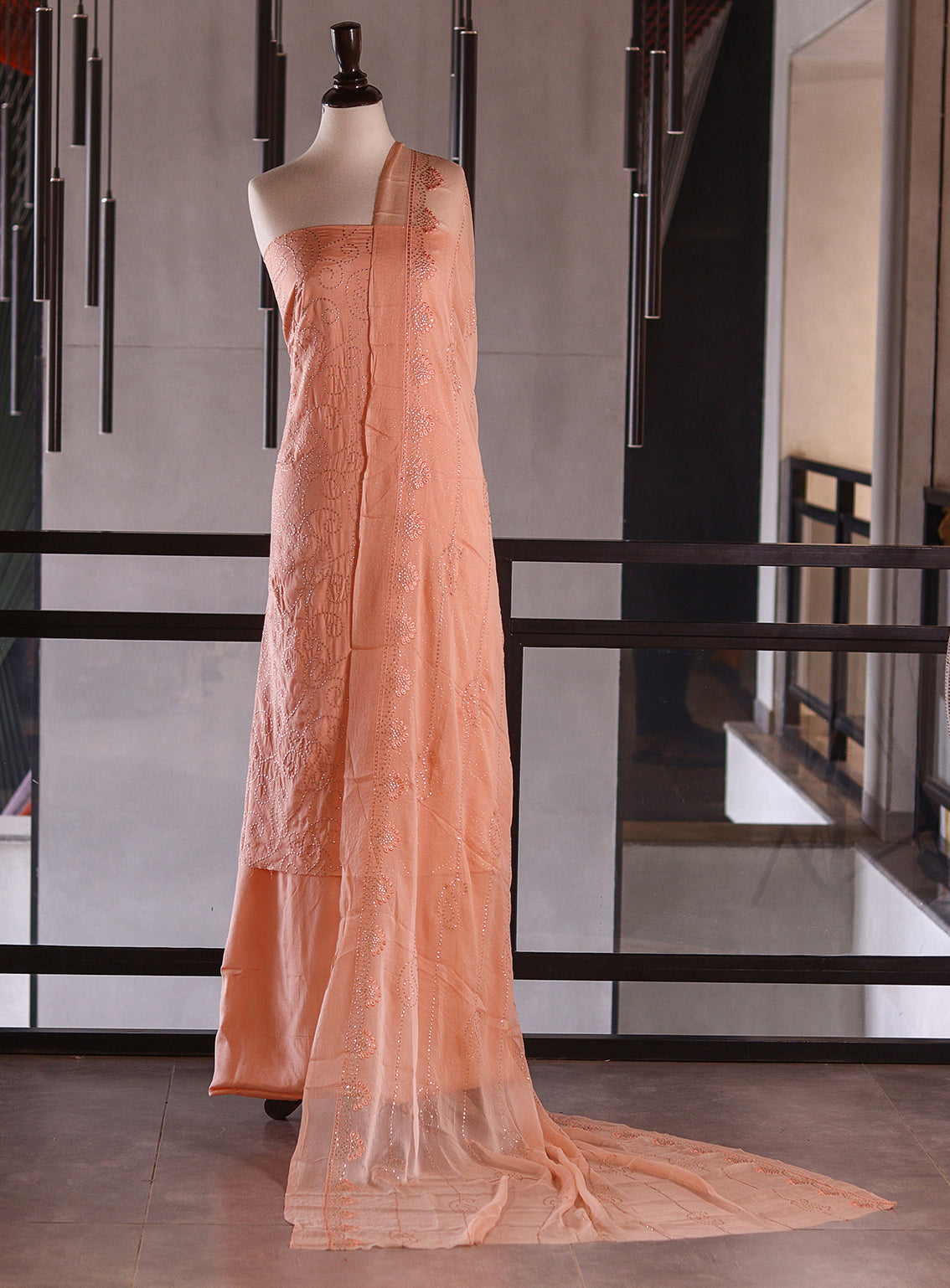 Moin Block Embroidered Raw Silk Suits Unstitched 3 Piece - MBLK25ERS 2588 LIGHT PEACH