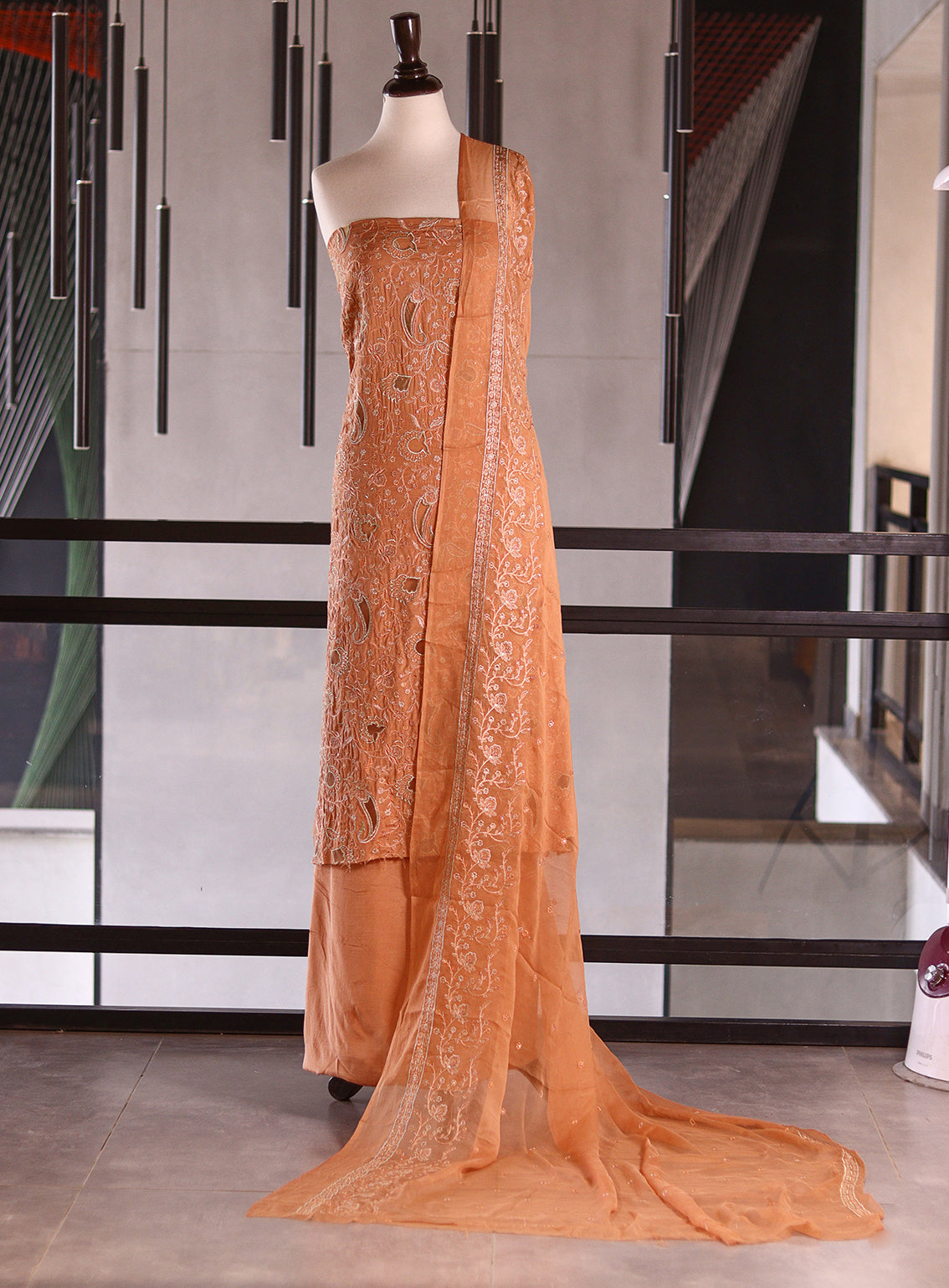 Moin Block Embroidered Raw Silk Suits Unstitched 3 Piece - MBLK25ERS 3308 PEACH