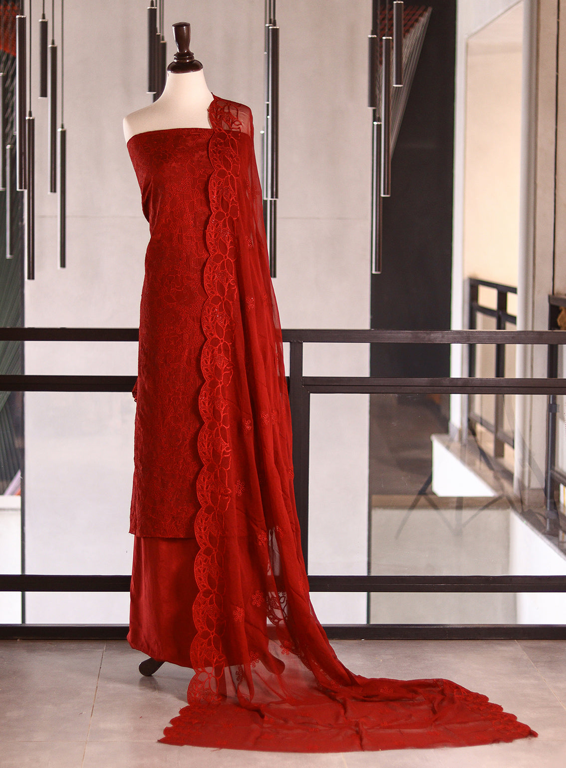 Moin Block Embroidered Raw Silk Suits Unstitched 3 Piece - MBLK25ERS 3374 MAROON