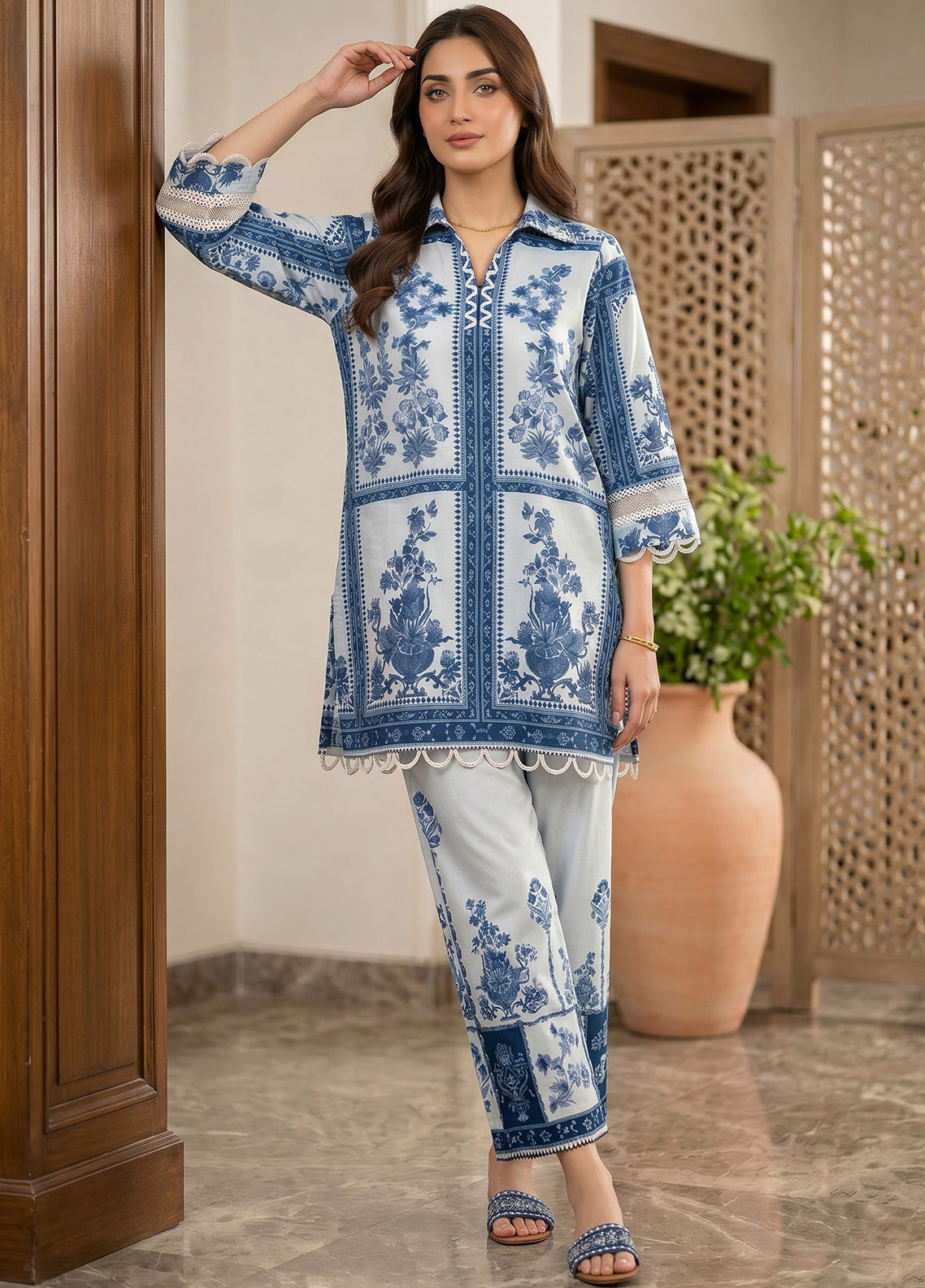 Neutral By Sahar Printed Lawn 2 Piece Unstitched Suit S26NEPV2 D-03 INDIGO MANOR
