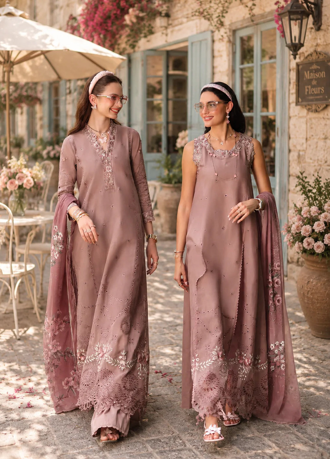Noor By Saadia Asad Eid Luxury Printskhaas Embroidered Lawn 3 Piece Unstitched Suit NSA26ELPK D-3 ROSE ECLAT