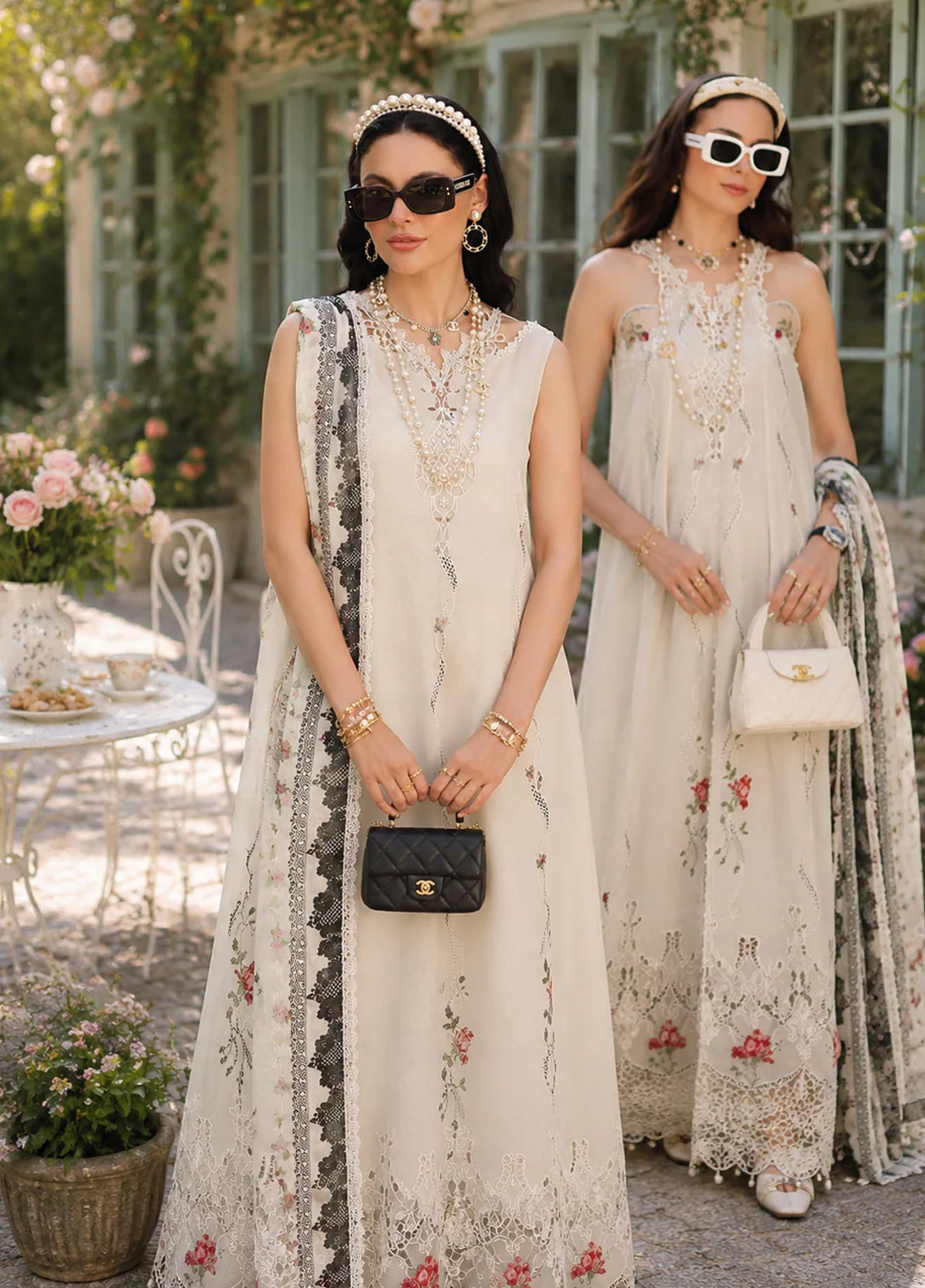 Noor By Saadia Asad Eid Luxury Printskhaas Embroidered Lawn 3 Piece Unstitched Suit NSA26ELPK D-7 IVORY HERITAGE