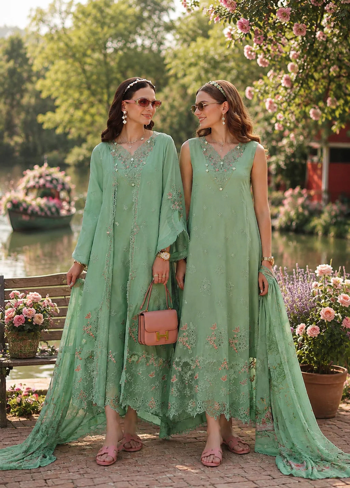 Noor By Saadia Asad Eid Luxury Printskhaas Embroidered Lawn 3 Piece Unstitched Suit NSA26ELPK D-9 AQUA MINTE