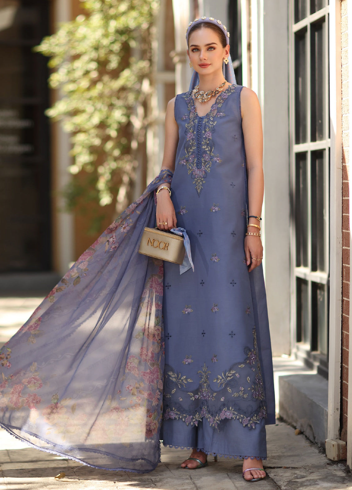 Noor By Saadia Asad Luxury Embroidered Lawn 3 Piece Unstitched Suit NSA26ELP D-3B STORMY LILAC