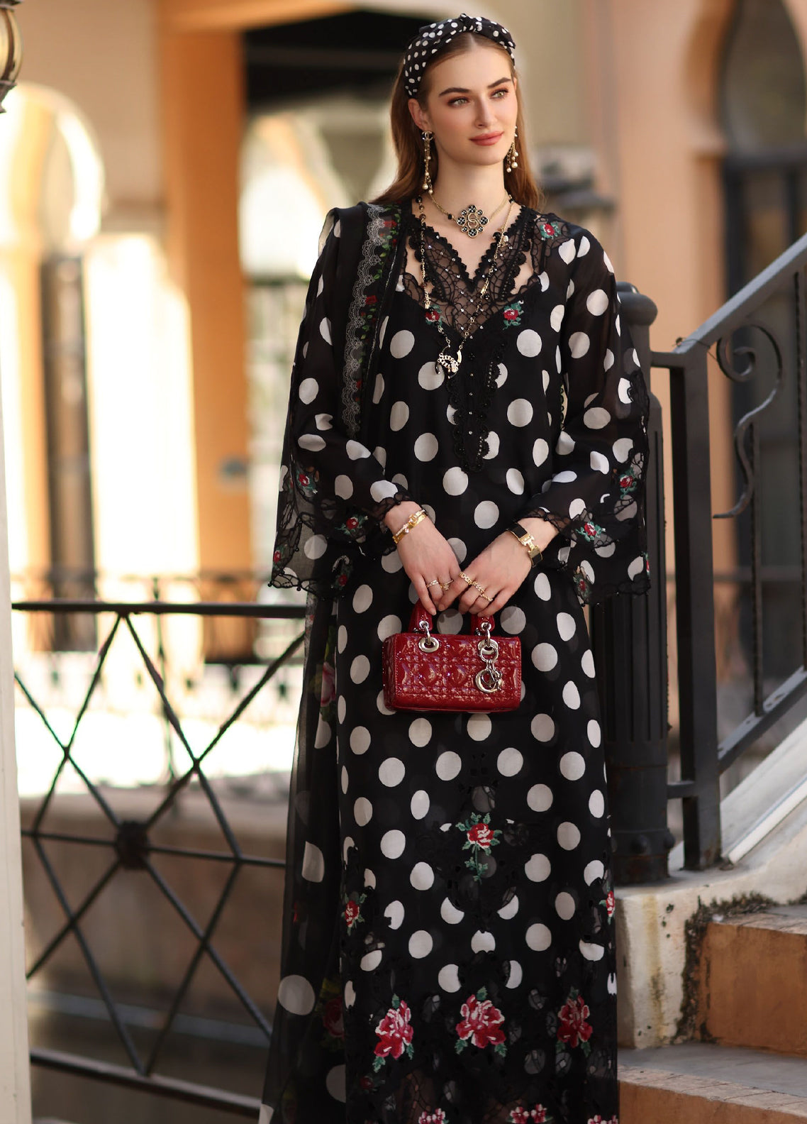 Noor By Saadia Asad Luxury Embroidered Lawn 3 Piece Unstitched Suit NSA26ELP D-4A BLACK POLKA