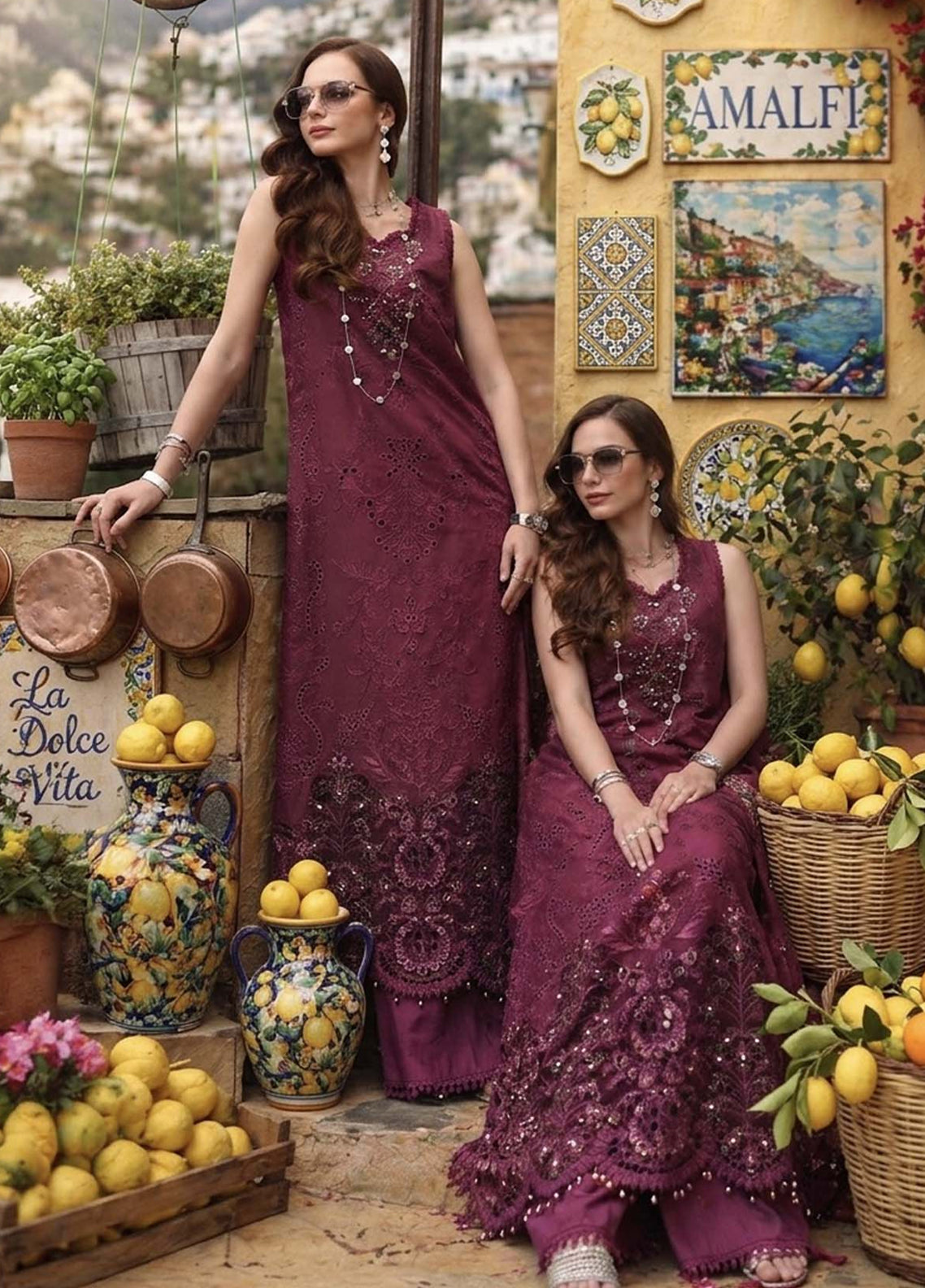 Noor By Saadia Asad Luxury Embroidered Schiffli Laserkari Lawn 3 Piece Unstitched Suit NSA26ELSL D-8 Rasberry love