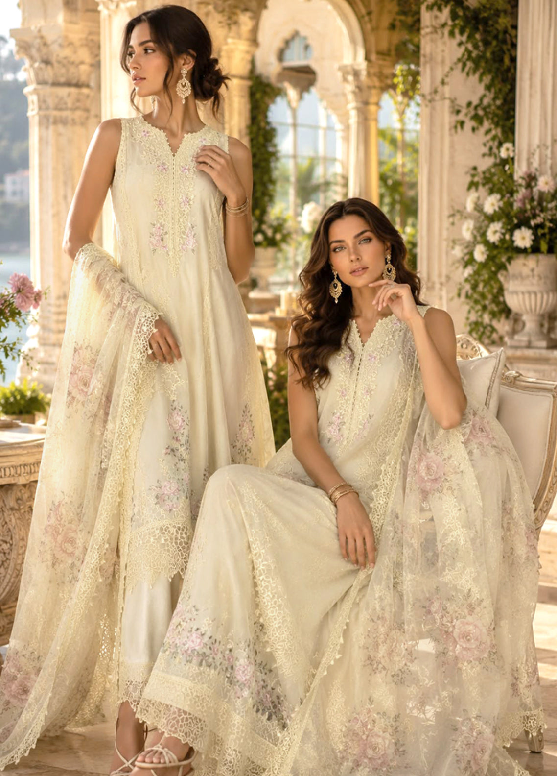 Noor By Saadia Asad Nooriyah Luxury Embroidered Chiffon 3 Piece Unstitched Suit NSA26NLEC D-05 PALE YELLOW