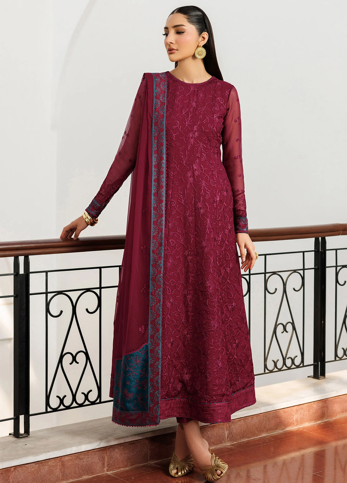 Nourah By Zarif Embroidered Chiffon 3 Piece Unstitched Suit ZF26N D-04 MAHAL