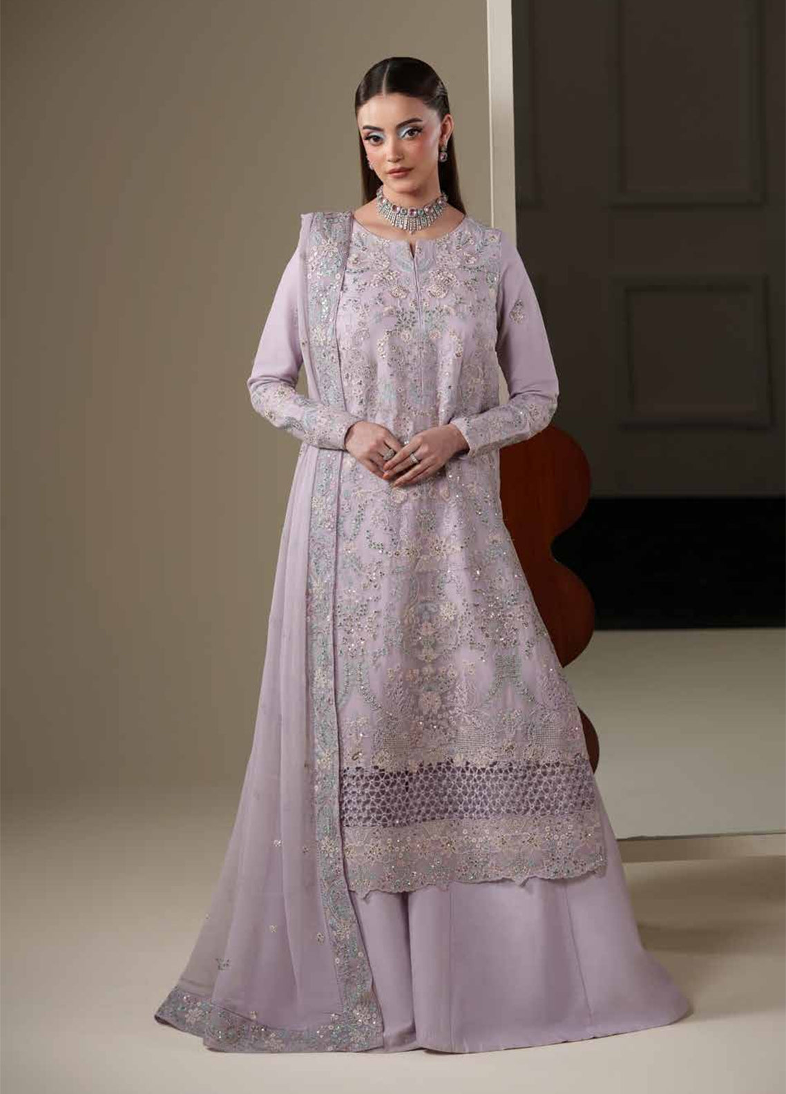 Nouvelle By Emaan Adeel Luxury Embroidered Chiffon 3 Piece Unstitched Suit EA26NLC D-MIRA