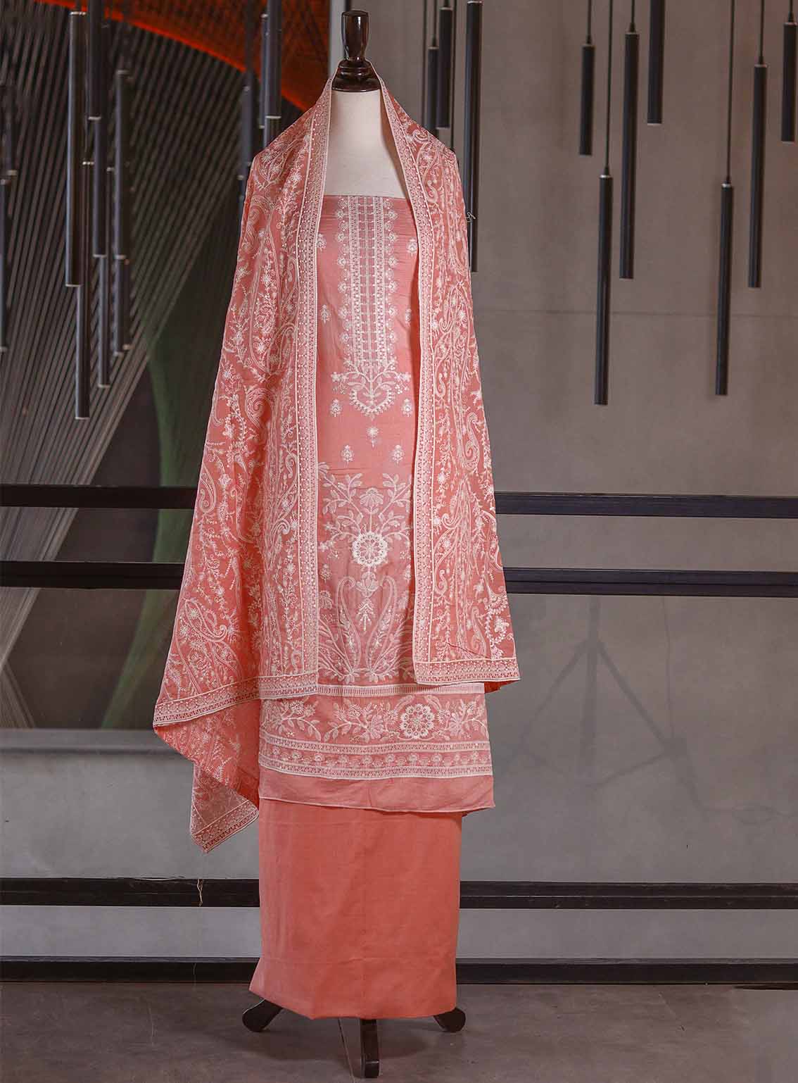Oud By Royal Fashion Premium Embroidered Lawn Banarsi 3 Piece Unstitched Suit - RF25ZZOV51 OUD53 PINK