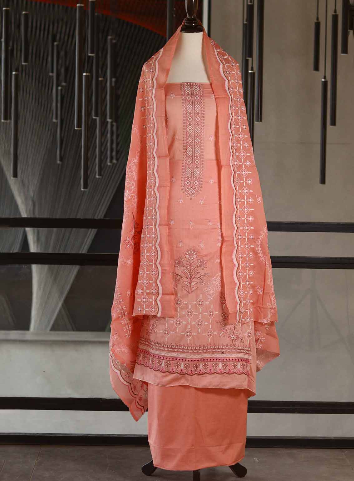 Oud By Royal Fashion Premium Embroidered Lawn Banarsi 3 Piece Unstitched Suit - RF25ZZOV51 OUD56 PINK