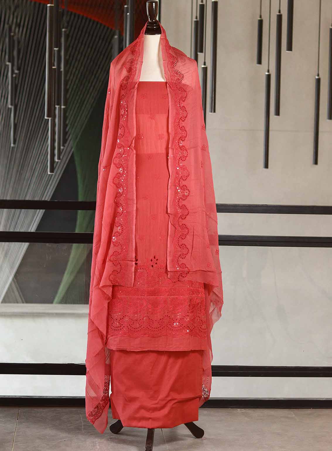 Oud By Royal Fashion Premium Embroidered Lawn Banarsi 3 Piece Unstitched Suit - RF25ZZOV51 OUD57 SHOCKING PINK