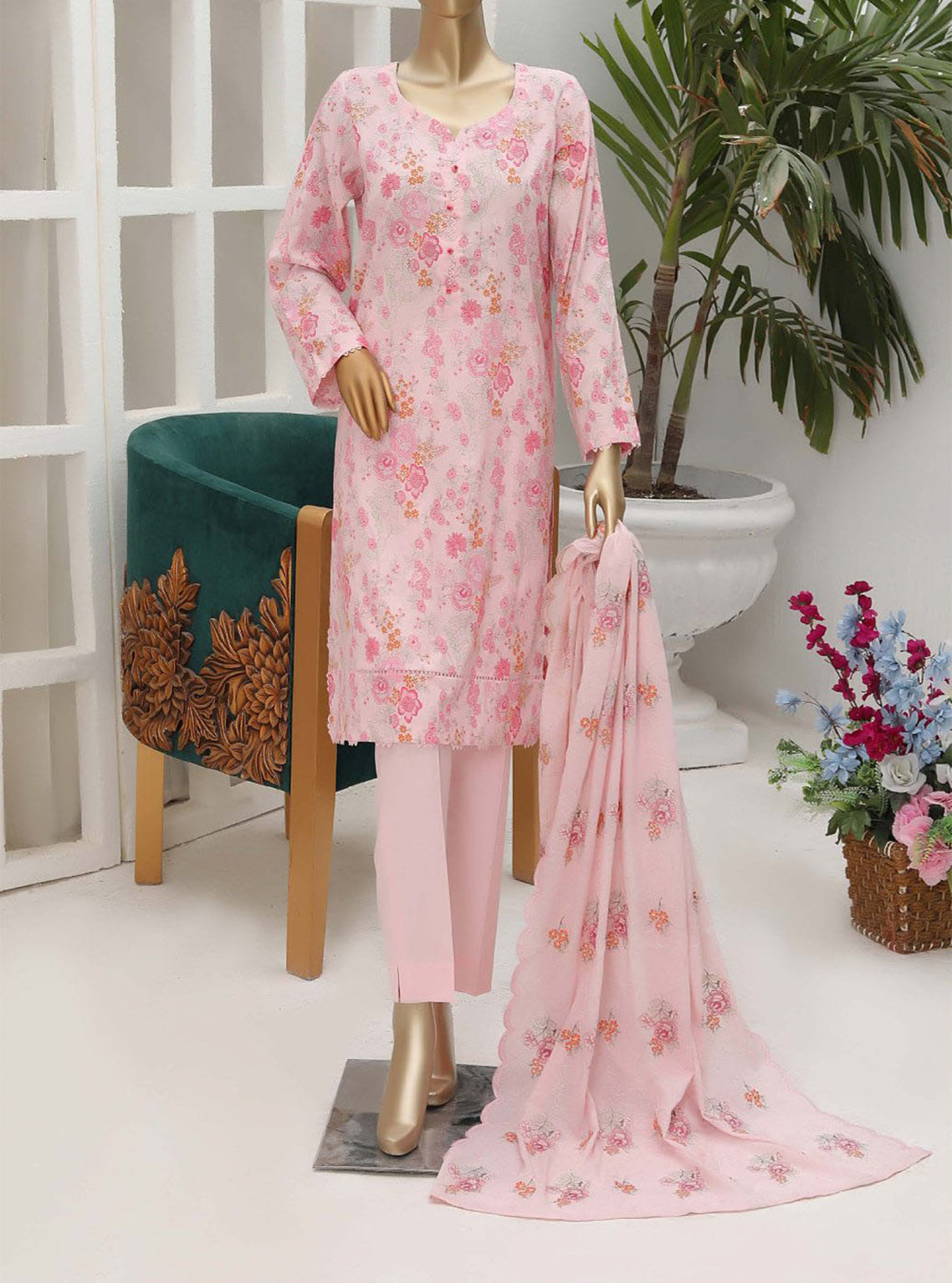 D#43 HZ Premium Dhagakari Lawn Thread Emb Dupatta Collection 923