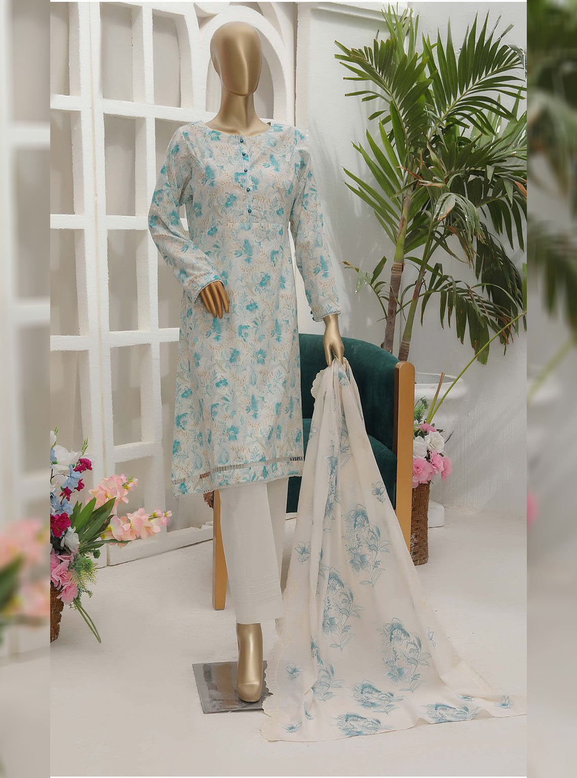 D#48 HZ Premium Dhagakari Lawn Thread Emb Dupatta Collection 923