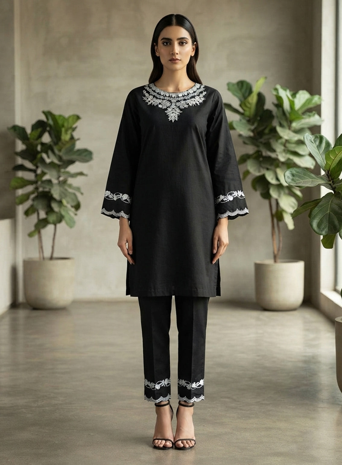 Paisley Khombi Solid Embroidered Cotton 2 Piece Stitched Shirt Trouser KB26SEC D-P-15-BK