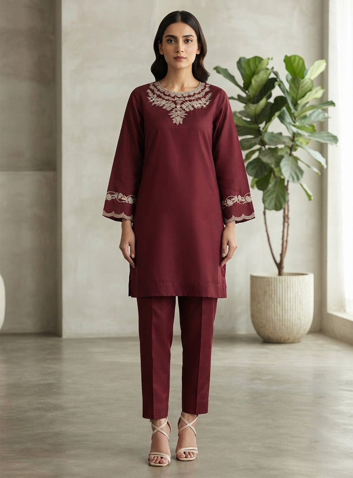 Paisley Khombi Solid Embroidered Cotton 2 Piece Stitched Shirt Trouser KB26SEC D-P-15-PP
