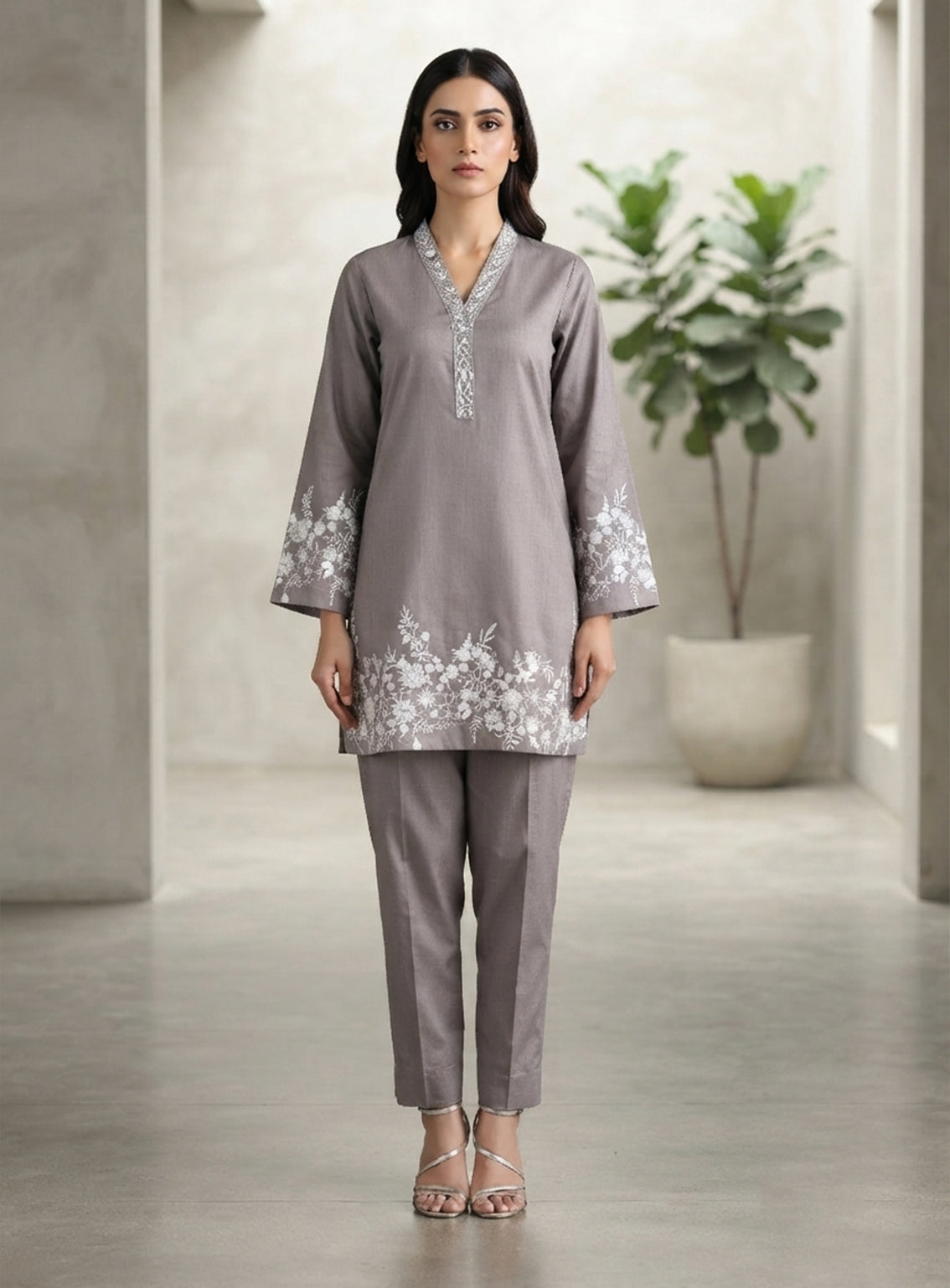 Paisley Khombi Solid Embroidered Cotton 2 Piece Stitched Shirt Trouser KB26SEC D-P-16-GY