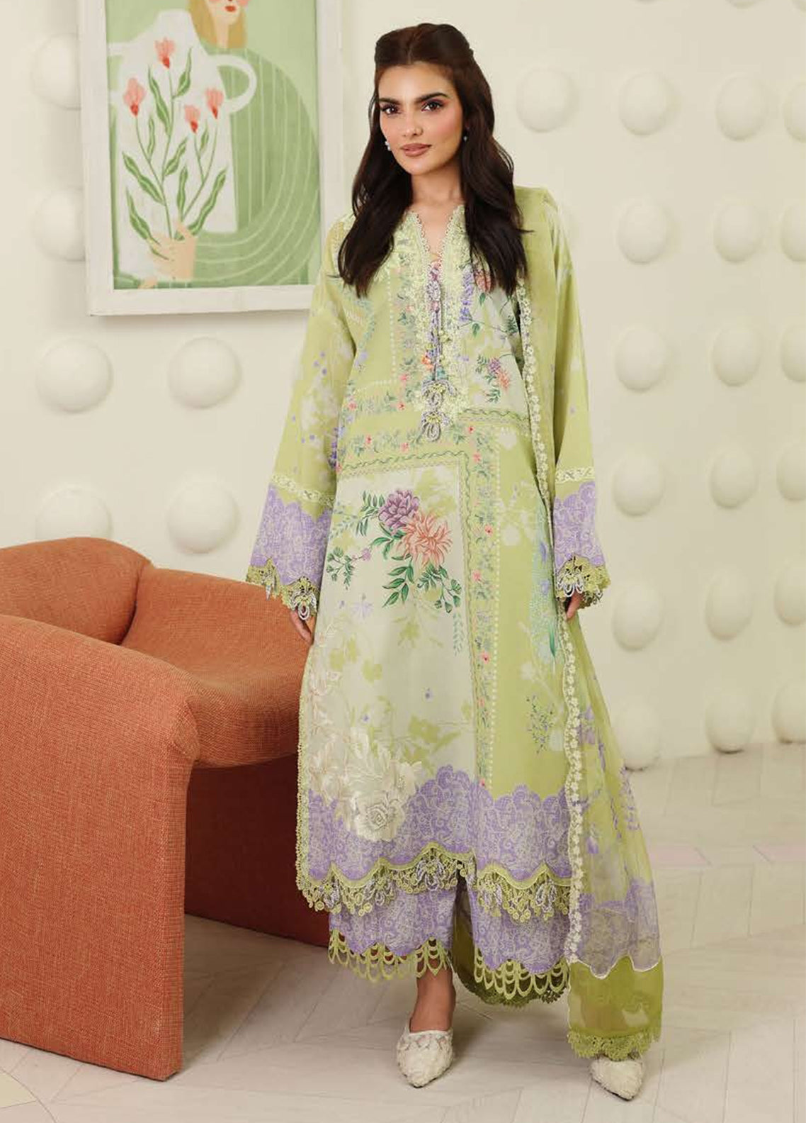 Petals In Print By Roheenaz Embroidered Lawn 3 Piece Unstitched Suit RNZ26PP D-07 SAGE BOTANICA