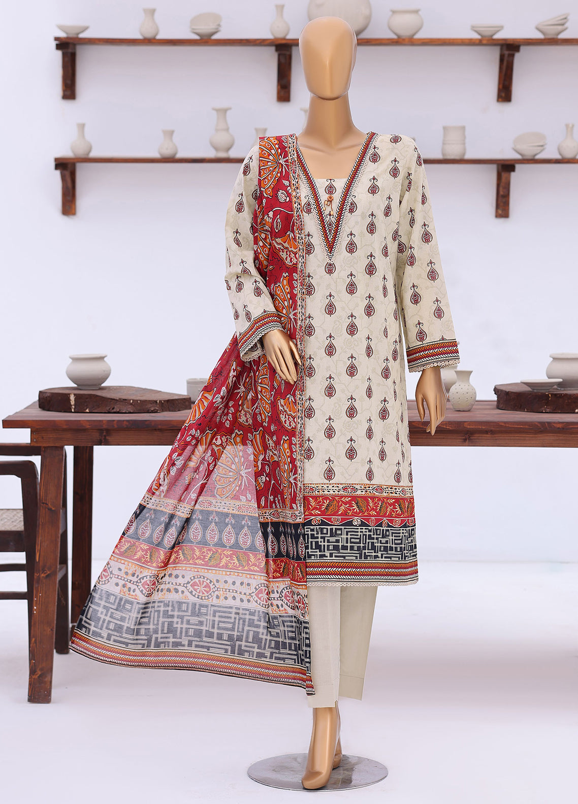 Platinum Jaipuri By HZ Textile Block Print Lawn 3 Piece Unstitched Suit HZ26PJBP D-237