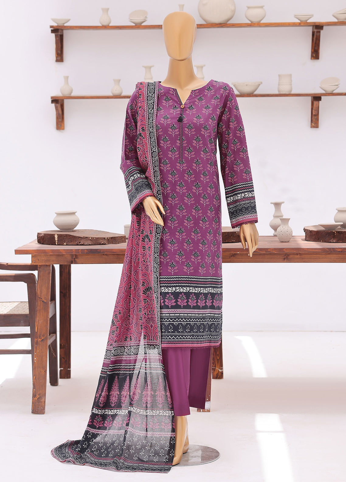 Platinum Jaipuri By HZ Textile Block Print Lawn 3 Piece Unstitched Suit HZ26PJBP D-240