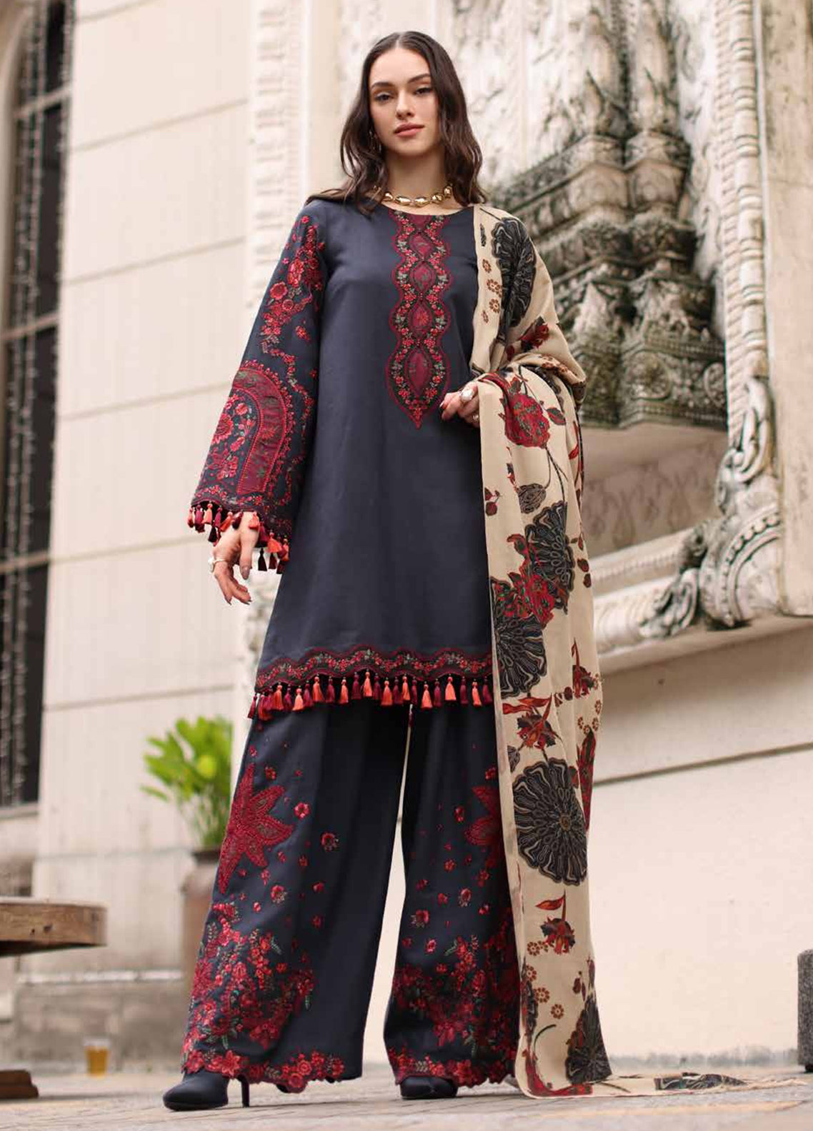 Poshima By Charizma Embroidered Peach Leather 3 Piece Unstitched Suit CH26APPLV1 D-PSW6-01