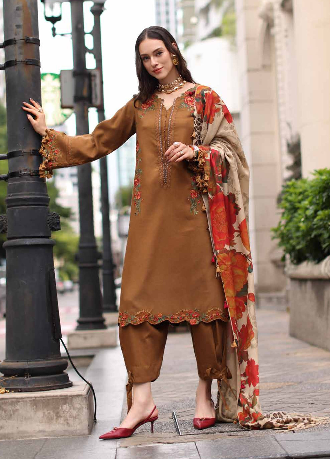 Poshima By Charizma Embroidered Peach Leather 3 Piece Unstitched Suit CH26APPLV1 D-PSW6-02