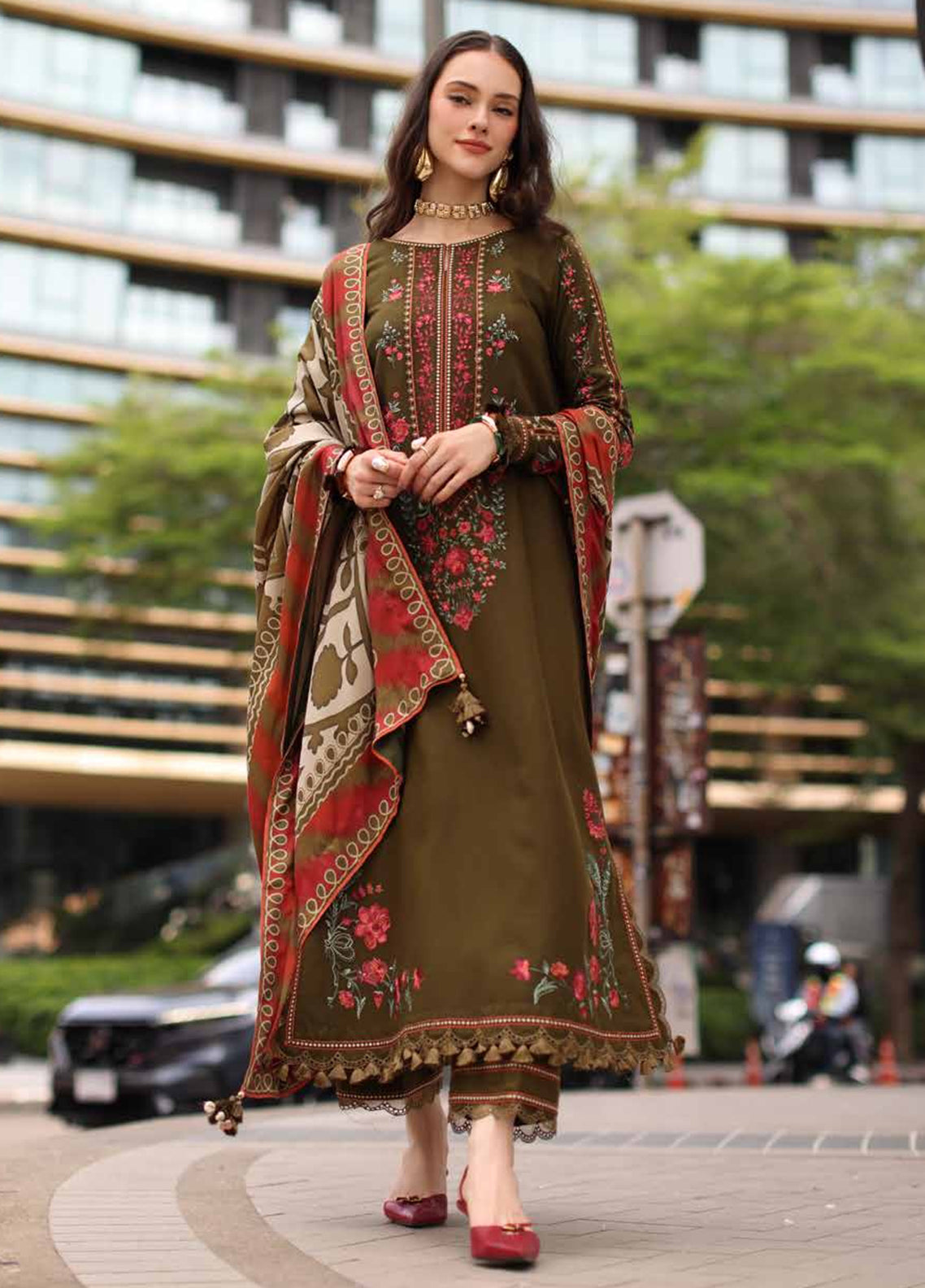 Poshima By Charizma Embroidered Peach Leather 3 Piece Unstitched Suit CH26APPLV1 D-PSW6-05
