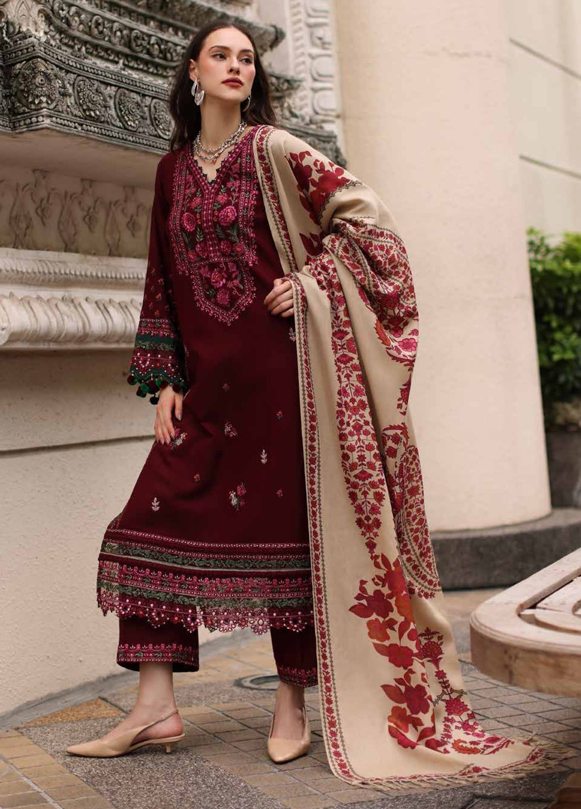 Poshima By Charizma Embroidered Peach Leather 3 Piece Unstitched Suit CH26APPLV1 D-PSW6-08