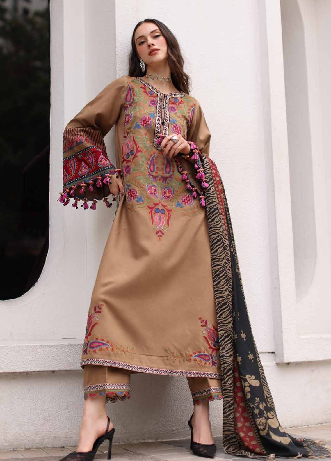 Poshima By Charizma Embroidered Peach Leather 3 Piece Unstitched Suit CH26APPLV1 D-PSW6-09