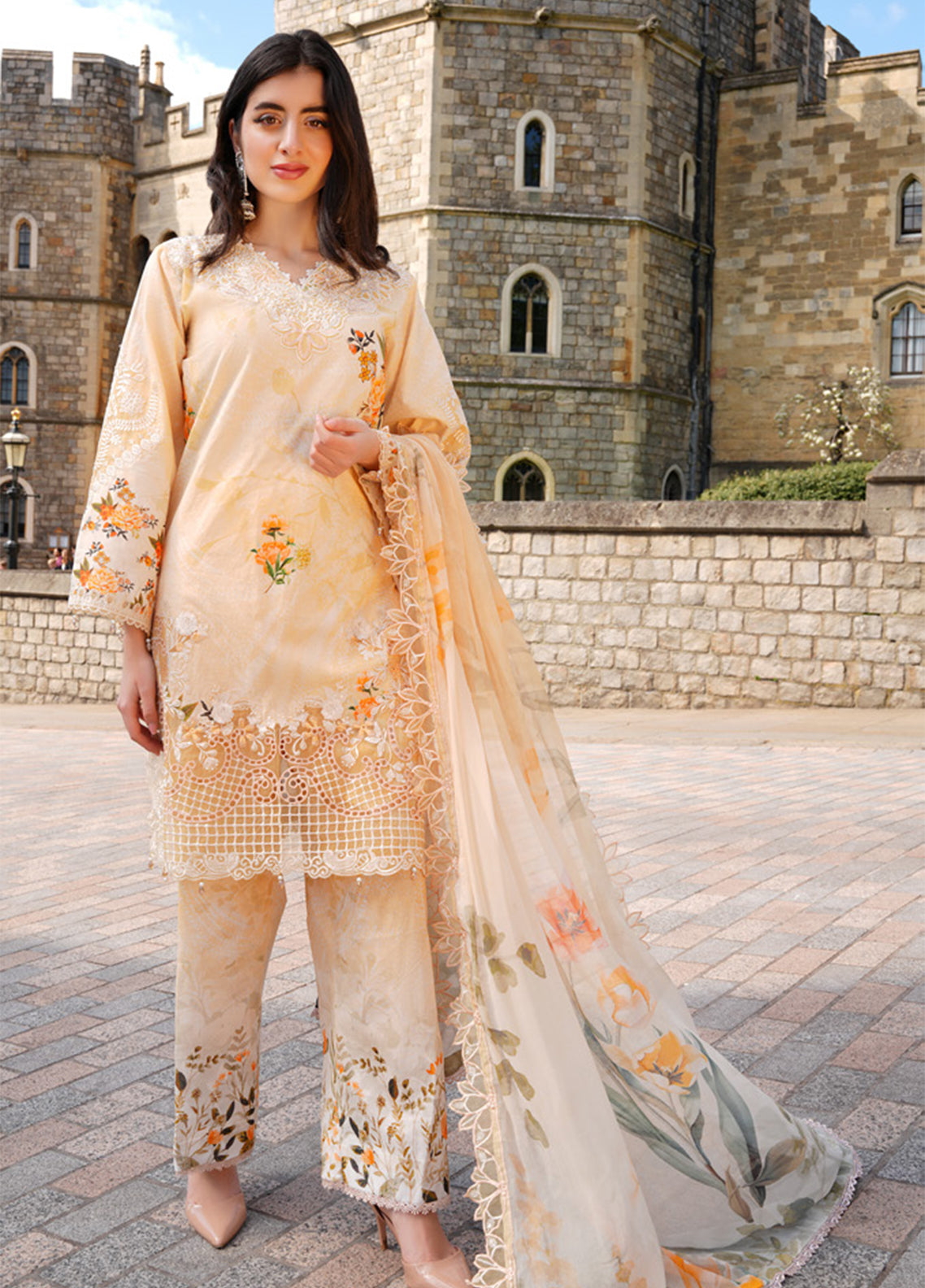 Printkari By Alzohaib Embroidered Cutwork Applique Lawn 3 Piece Unstitched Suit AZ26PECA D-07
