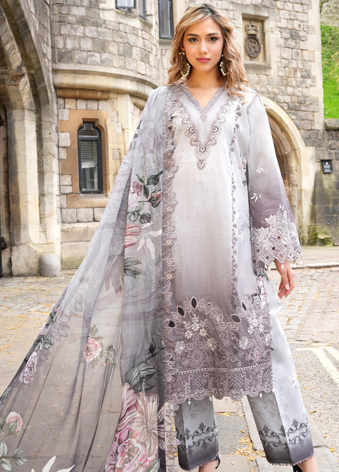Printkari By Alzohaib Embroidered Cutwork Applique Lawn 3 Piece Unstitched Suit AZ26PECA D-12