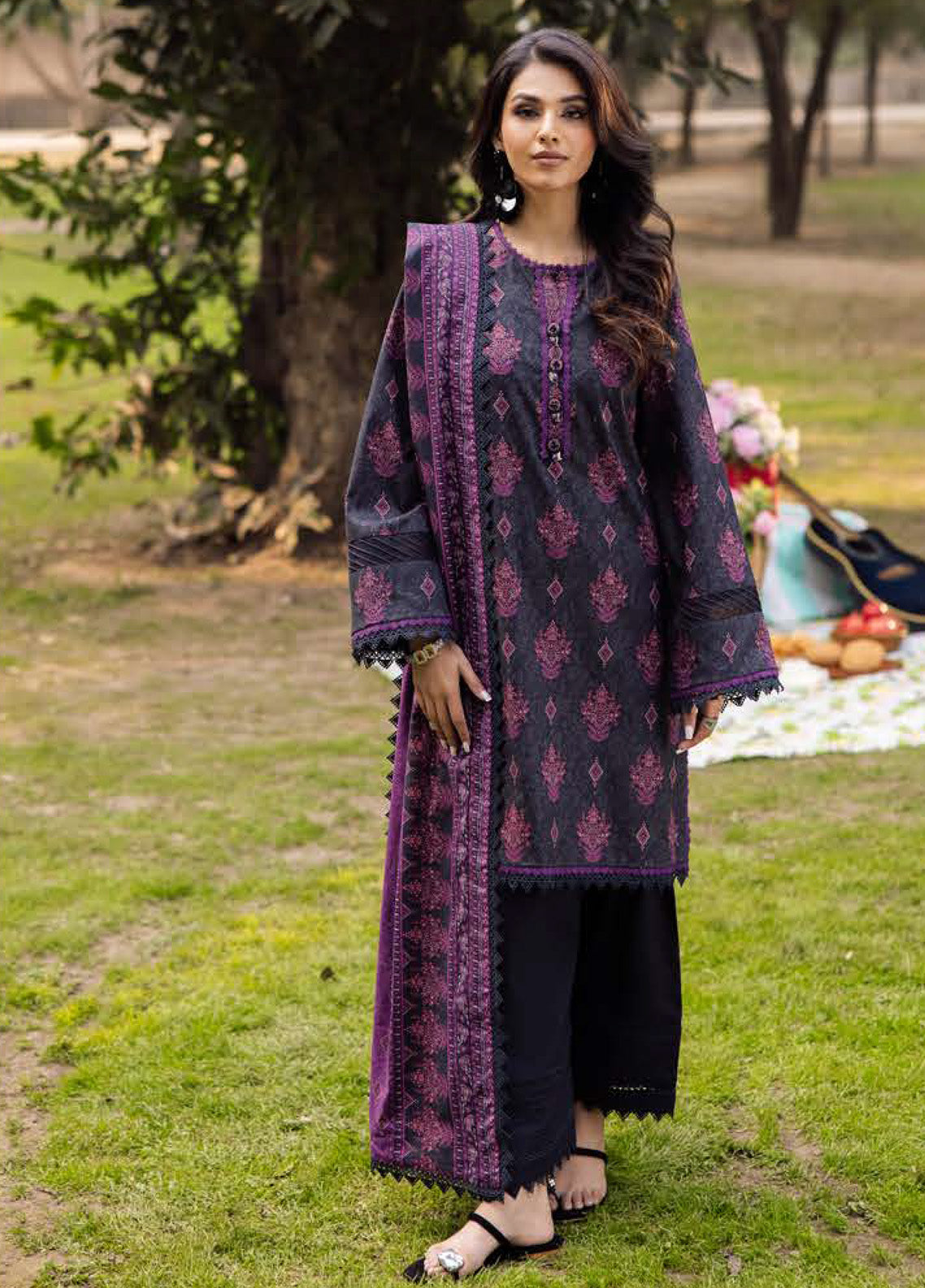 Prints by Asim Jofa Printed Lawn Suits Unstitched 3 Piece - AJ25PL4 AJUBJ-24