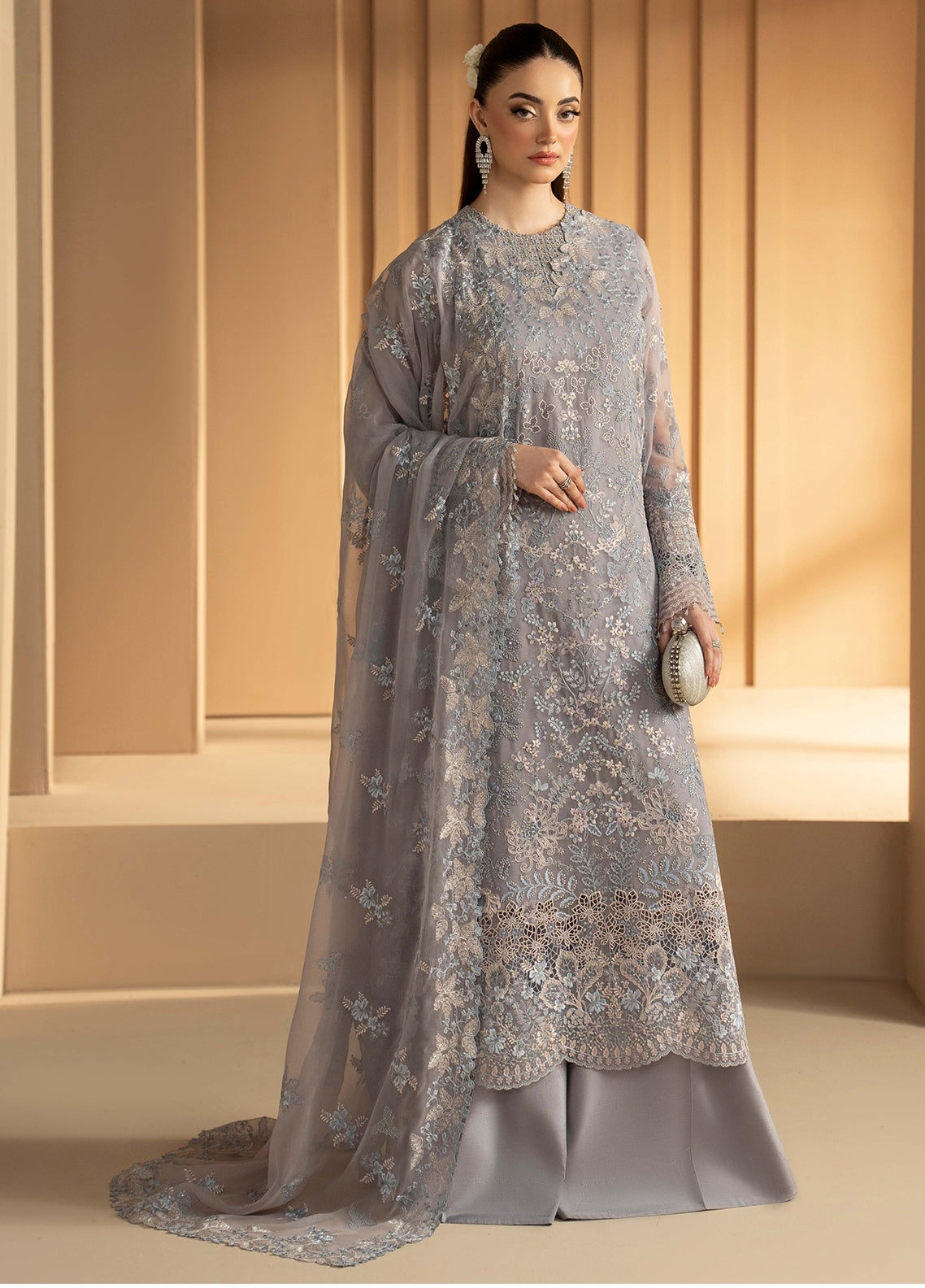 Purkashish By Lavish Premium Luxury Embroidered Chiffon 3 Piece Unstitched Suit LP26PC D-PK-01 SILVER SAGE